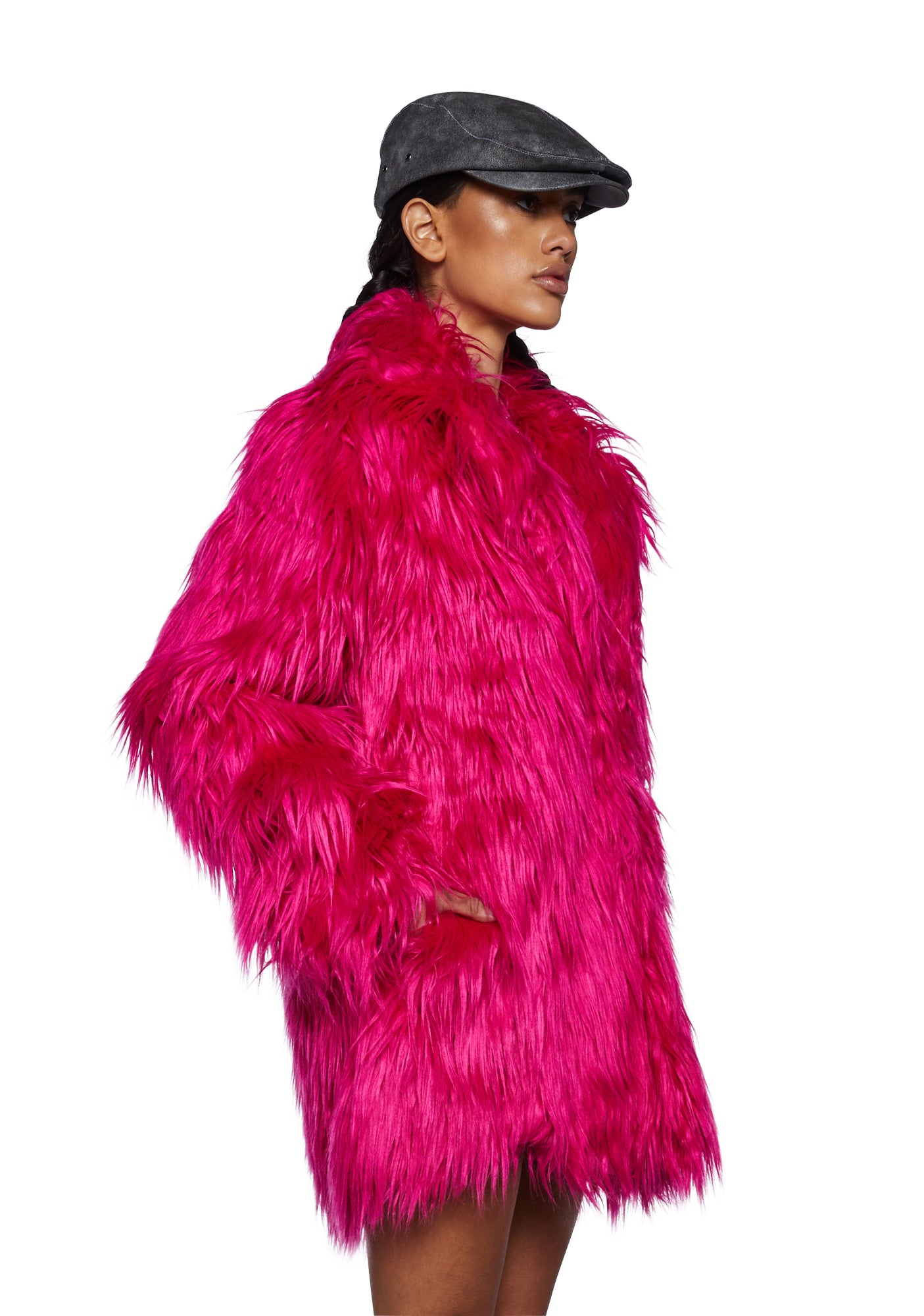 Current Mood Oversized Long Faux Fur Coat - Hot Pink – Dolls