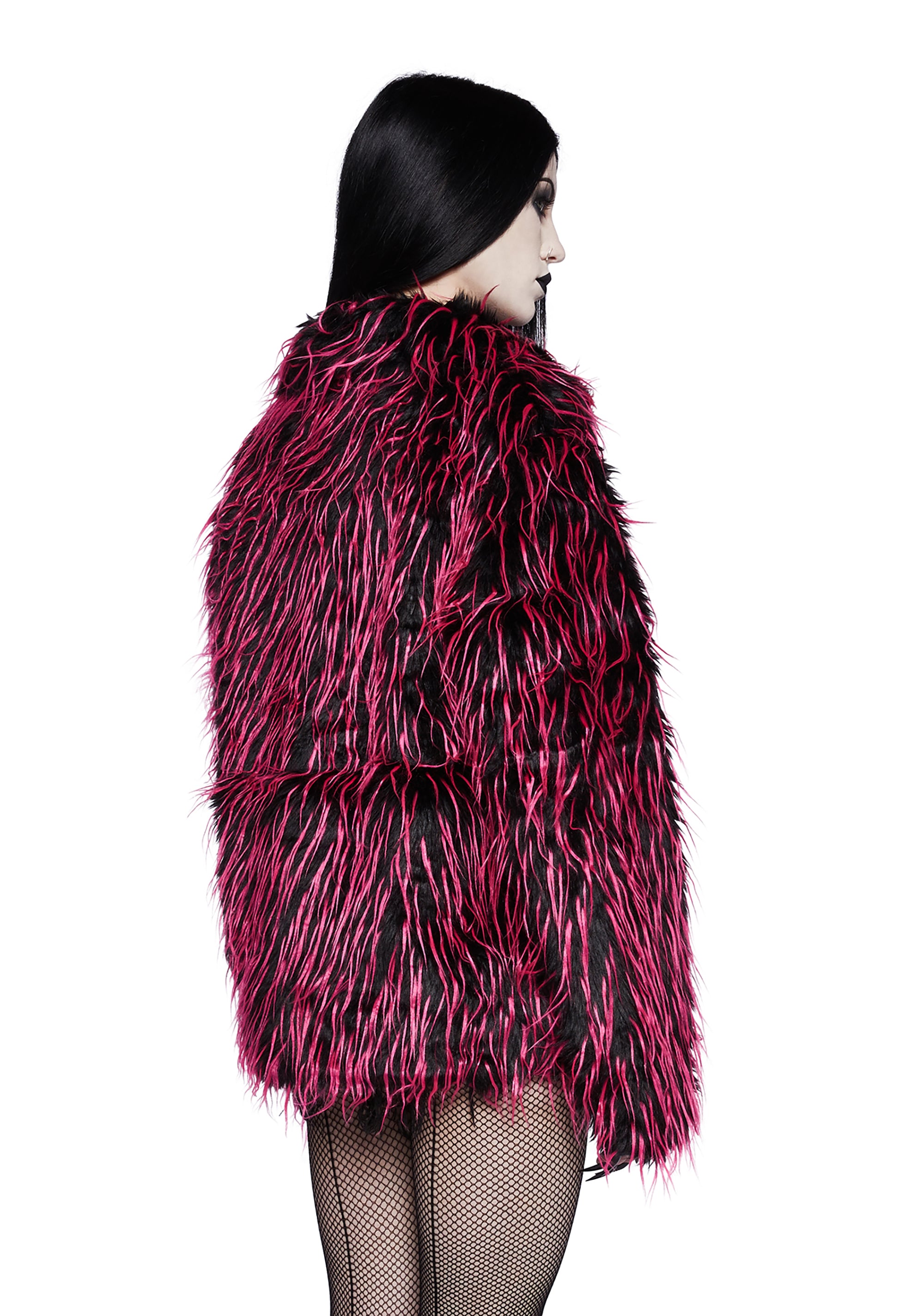 Widow Two Tone Shaggy Faux Fur Jacket - Pink/Black – Dolls Kill