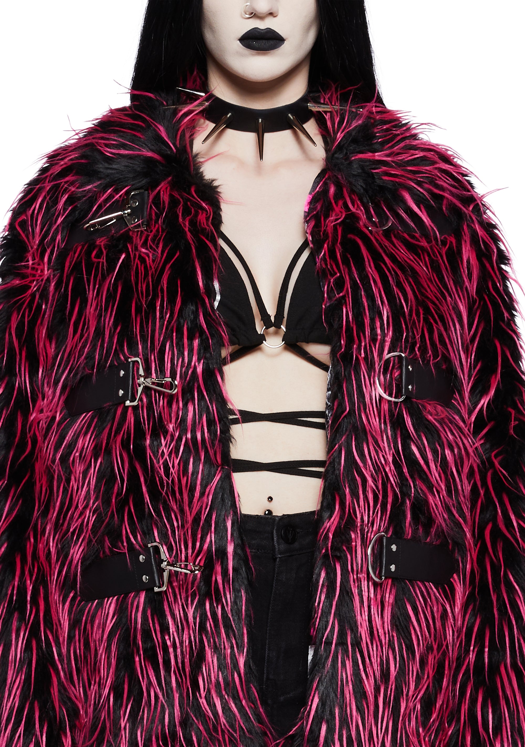 Widow Two Tone Shaggy Faux Fur Jacket - Pink/Black – Dolls Kill