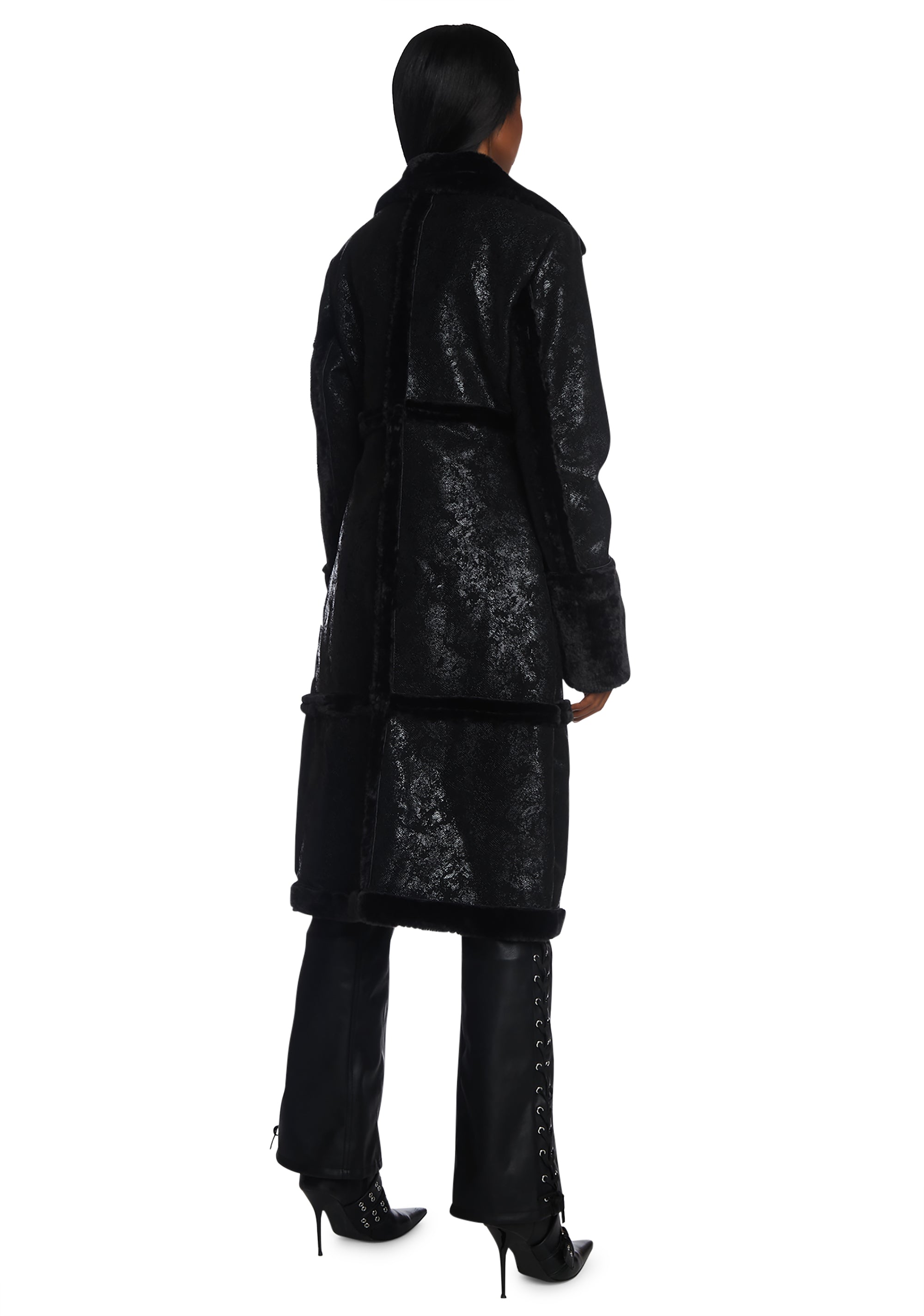 Generation Kiss Faux Fur Lined Midi Coat - Black – Dolls Kill