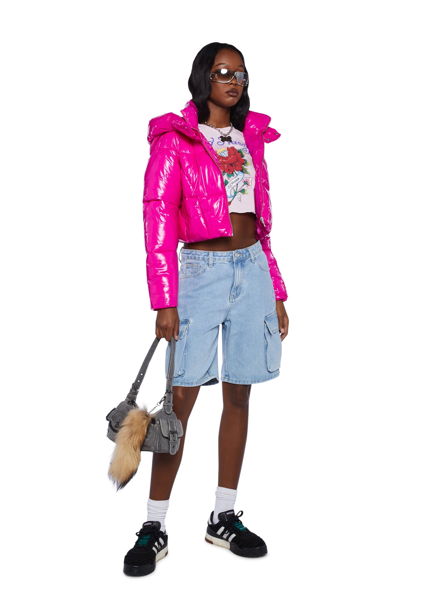 Poster Grl Vinyl Cropped Puffer Jacket Pink Dolls Kill