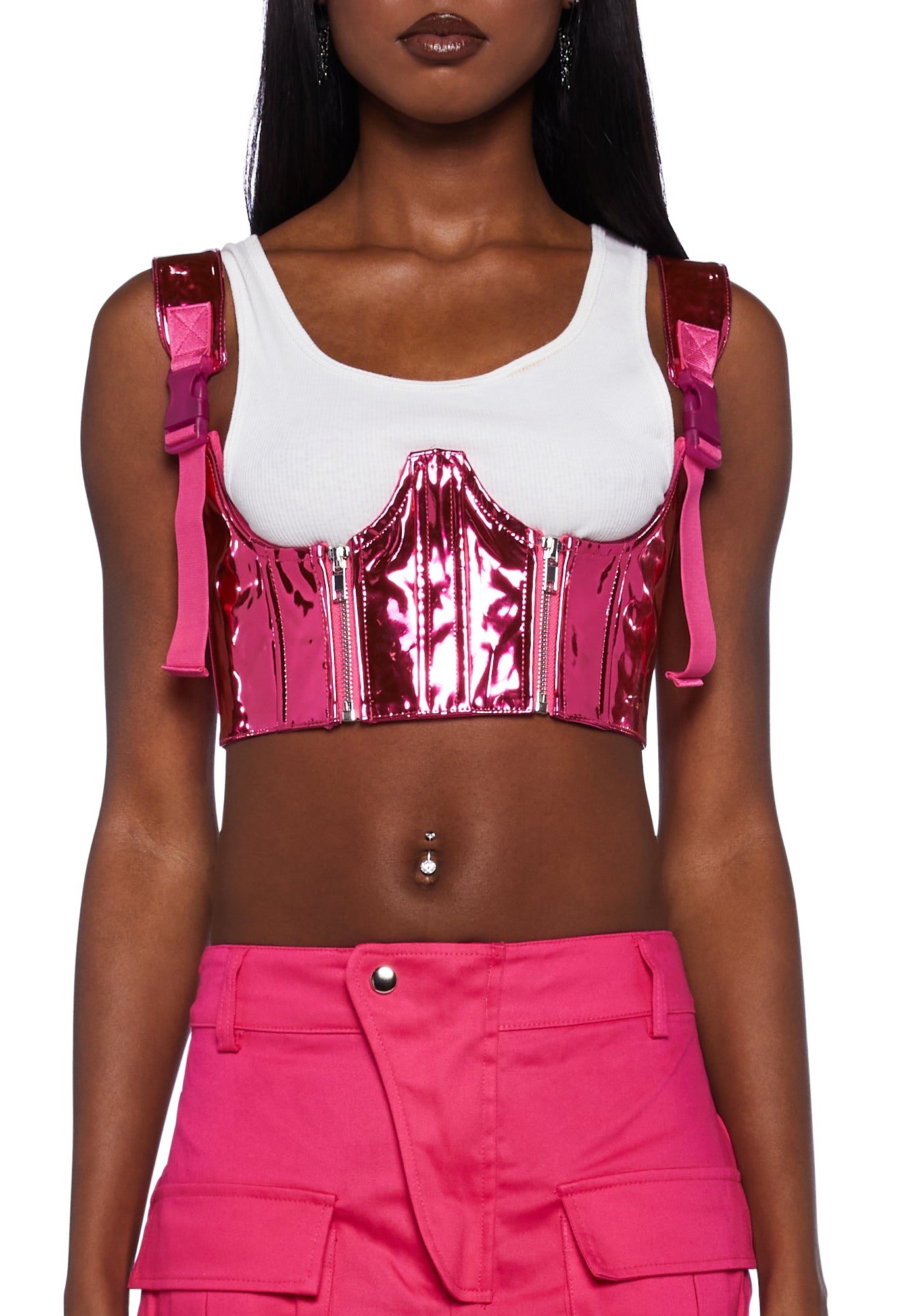 Poster Grl Metallic PVC Underbust Corset Top - Pink – Dolls Kill