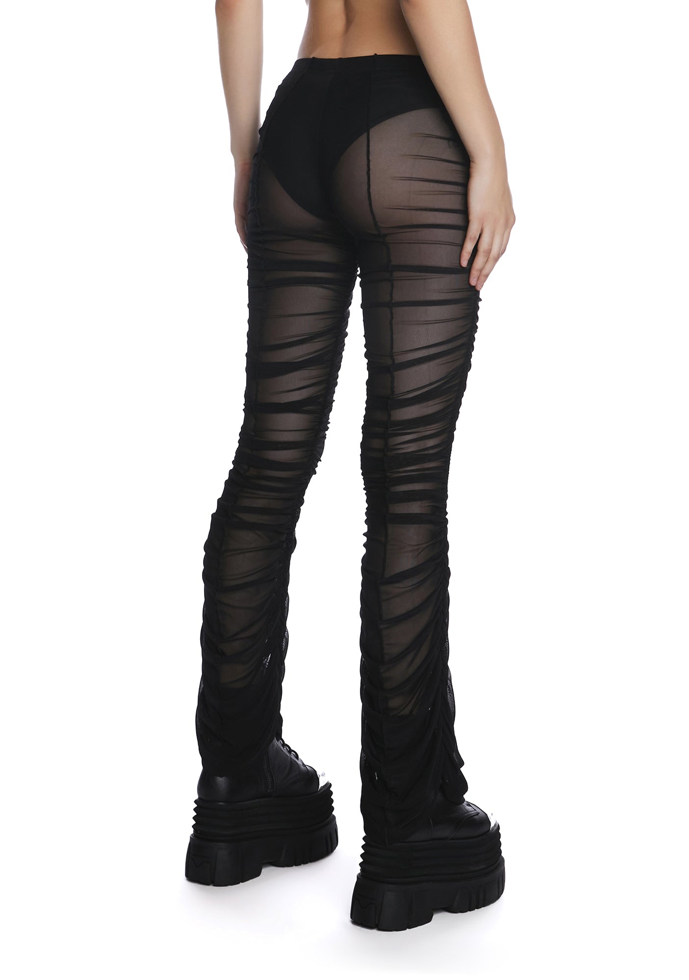 Current Mood Low Rise Ruched Mesh Pants Black – Dolls Kill