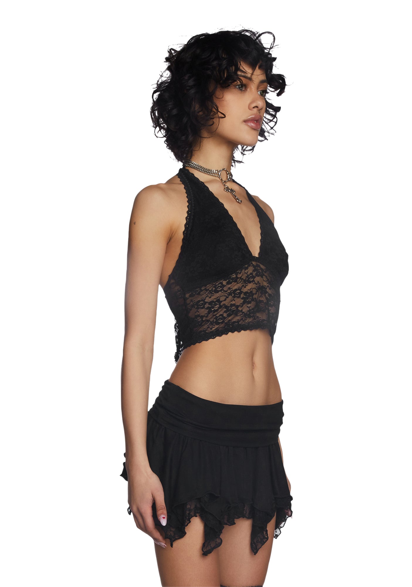 Current Mood Lace Halter Crop Top Black Dolls Kill