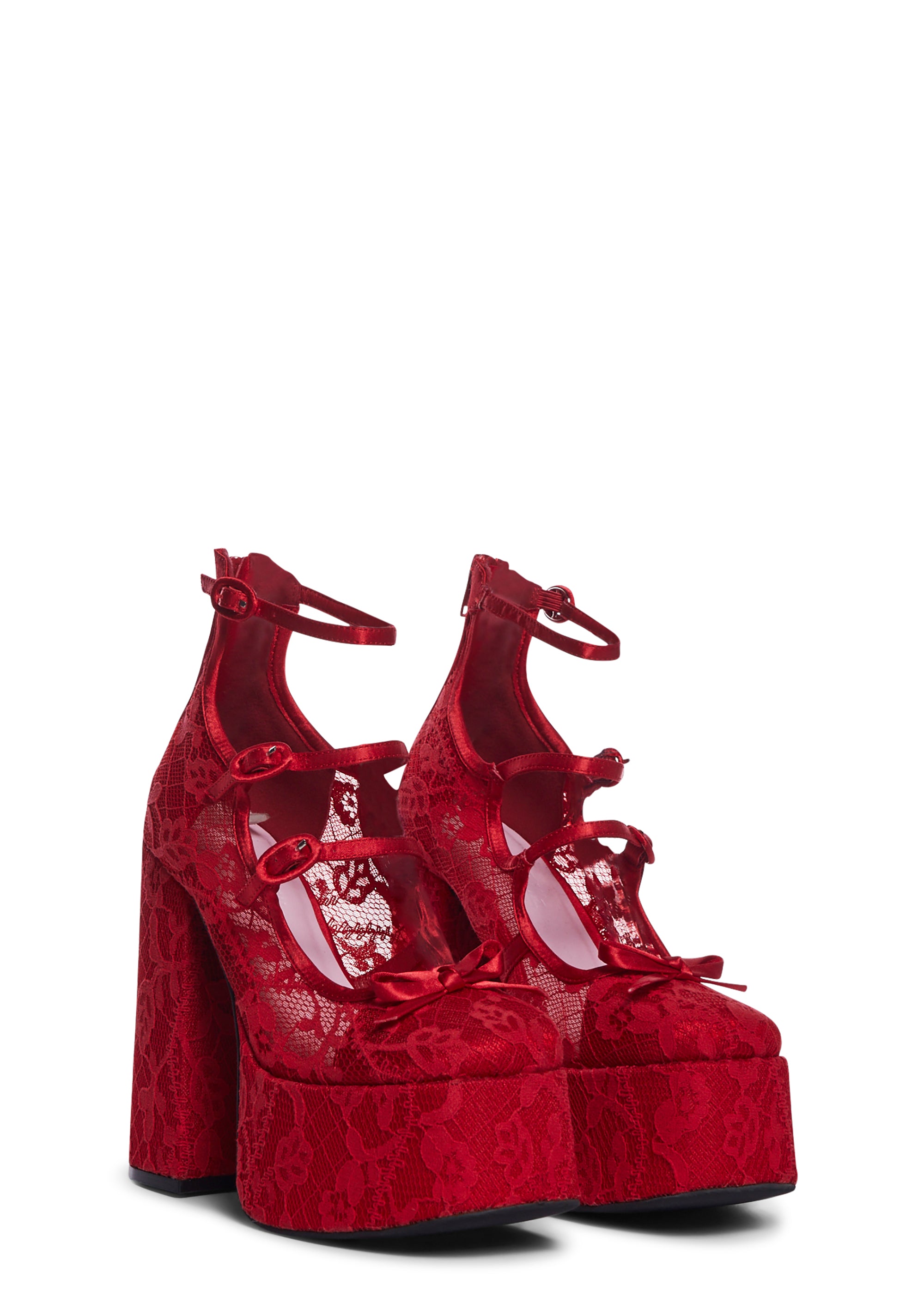 Sugar Thrillz Floral Lace Platform Heels - Red – Dolls Kill
