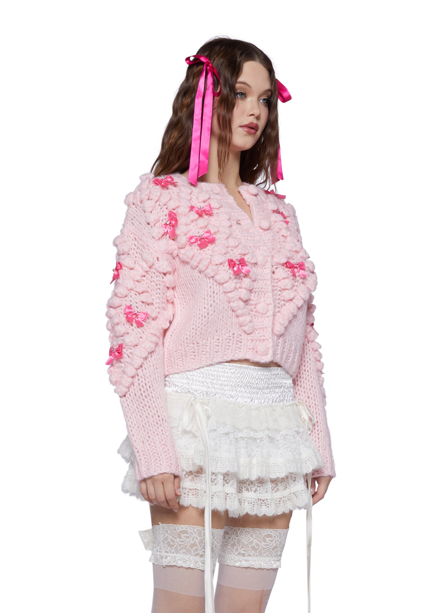 トップス Sugar knit cardigan AH0016 3sixteen Lace Knit Cardigan - Seafoam Domino | Cardigan Sweaters