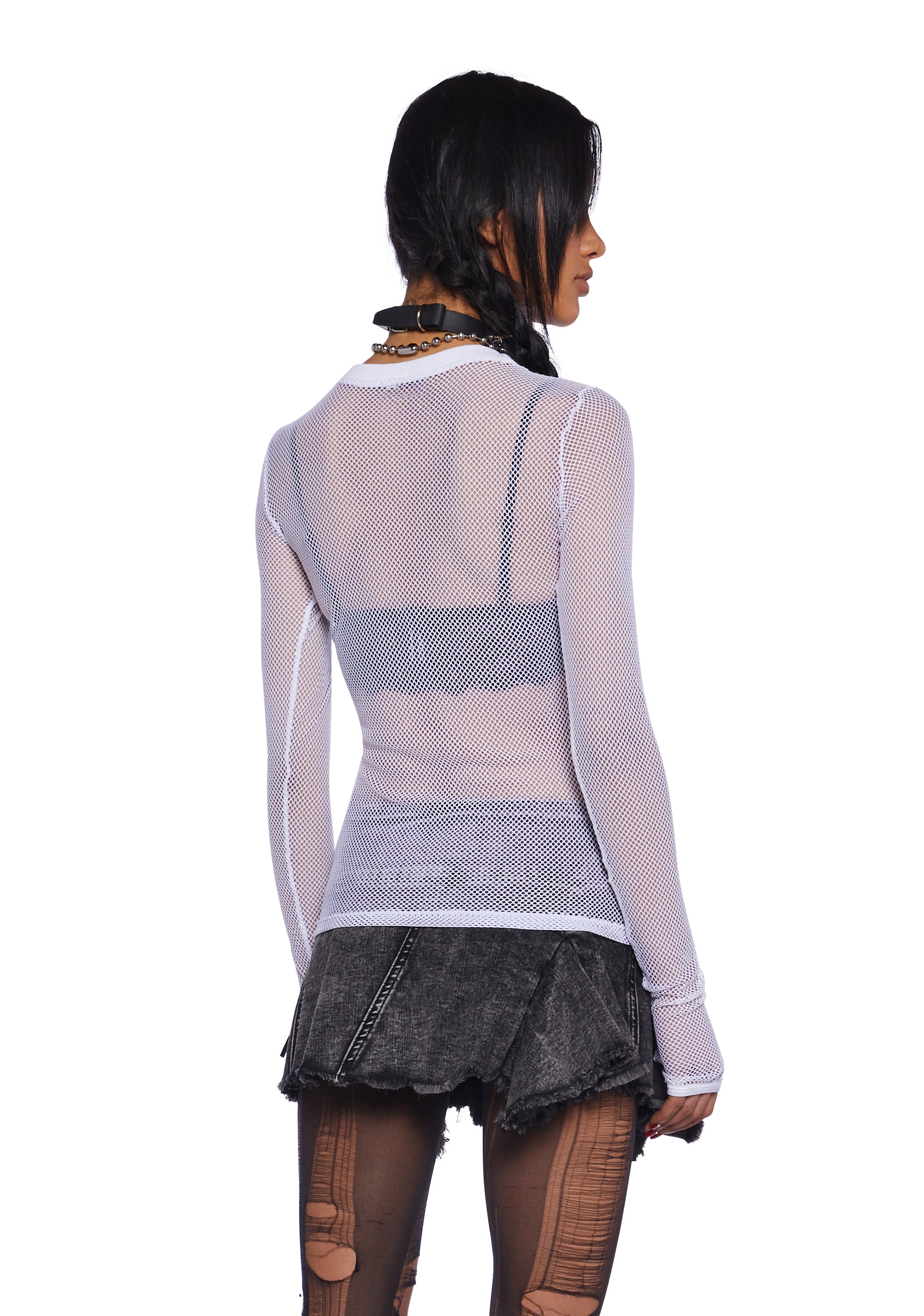 See Thru Me Fishnet Top - White