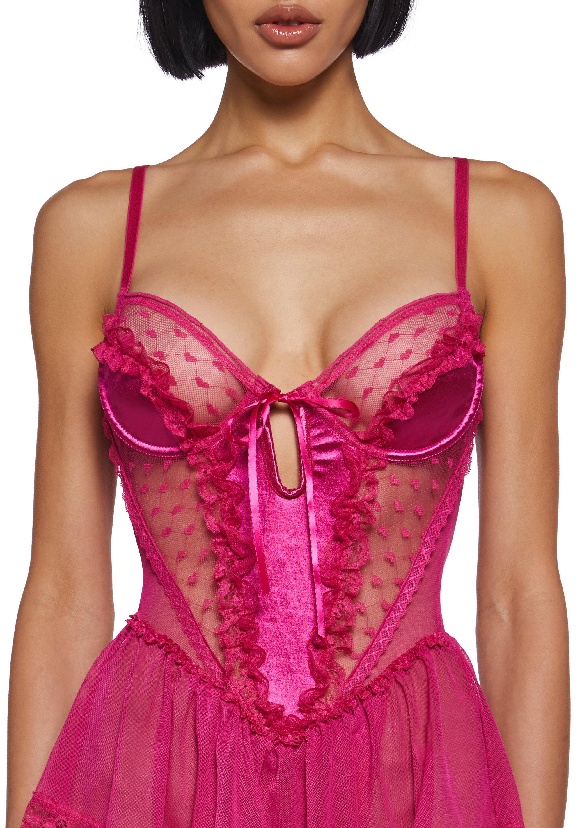Spoiled But Not Rotten Lace Teddy - Hot Pink