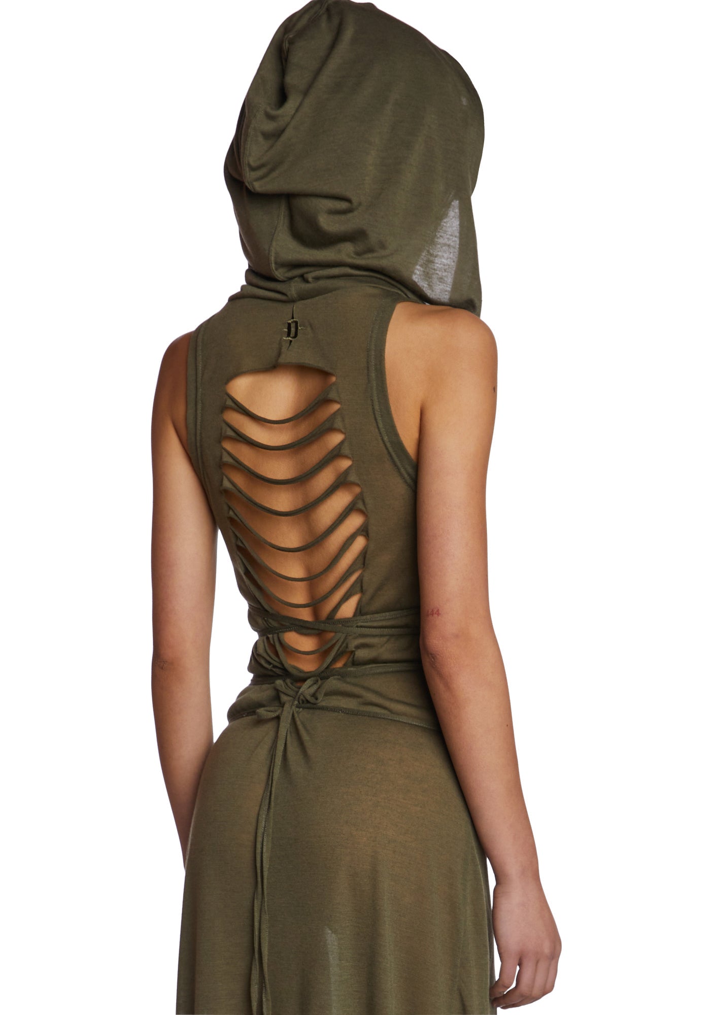 DARKER WAVS Mask Hood Slit Maxi Dress Green Dolls Kill