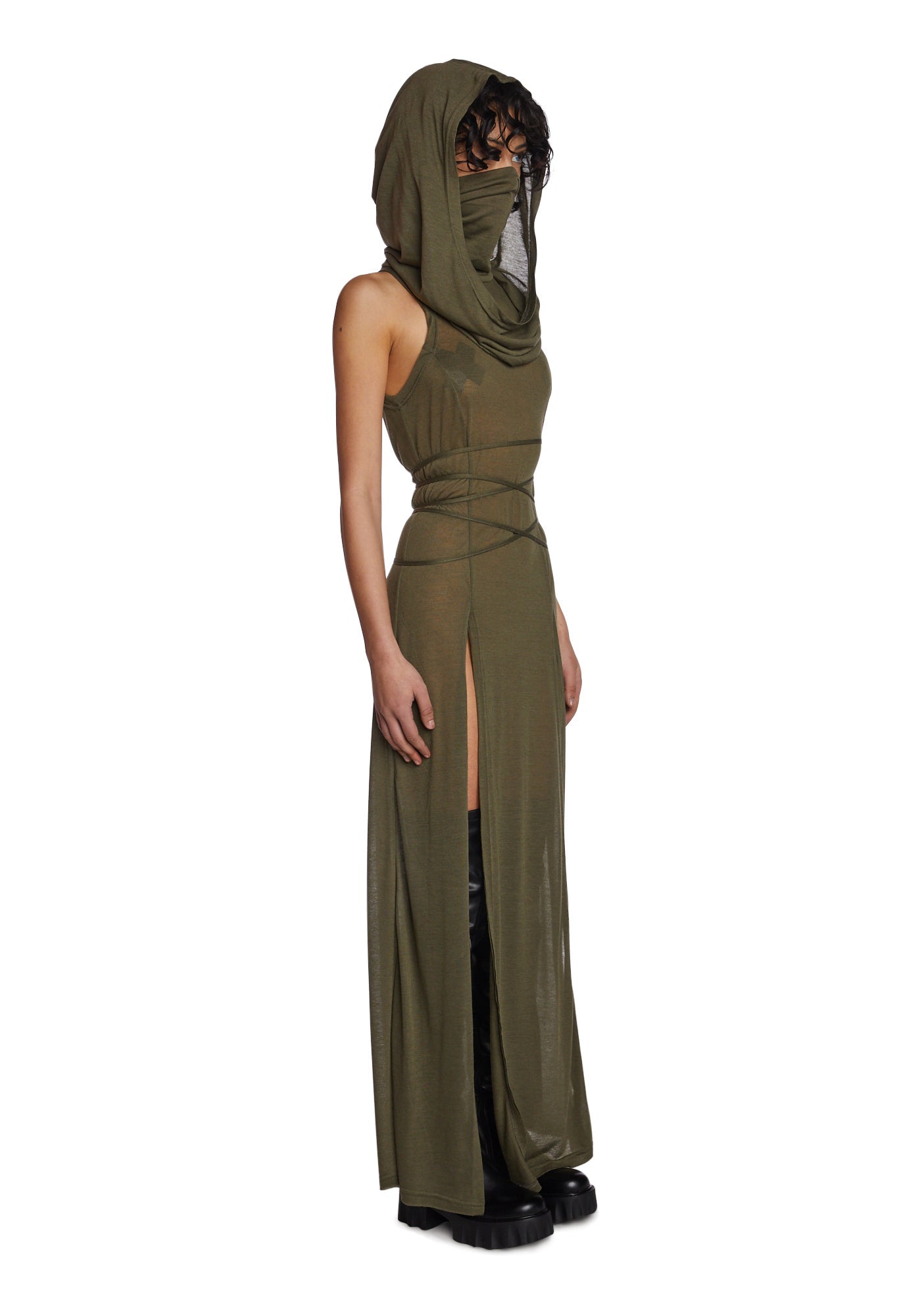 Echo Hooded Slit Maxi Dress Green