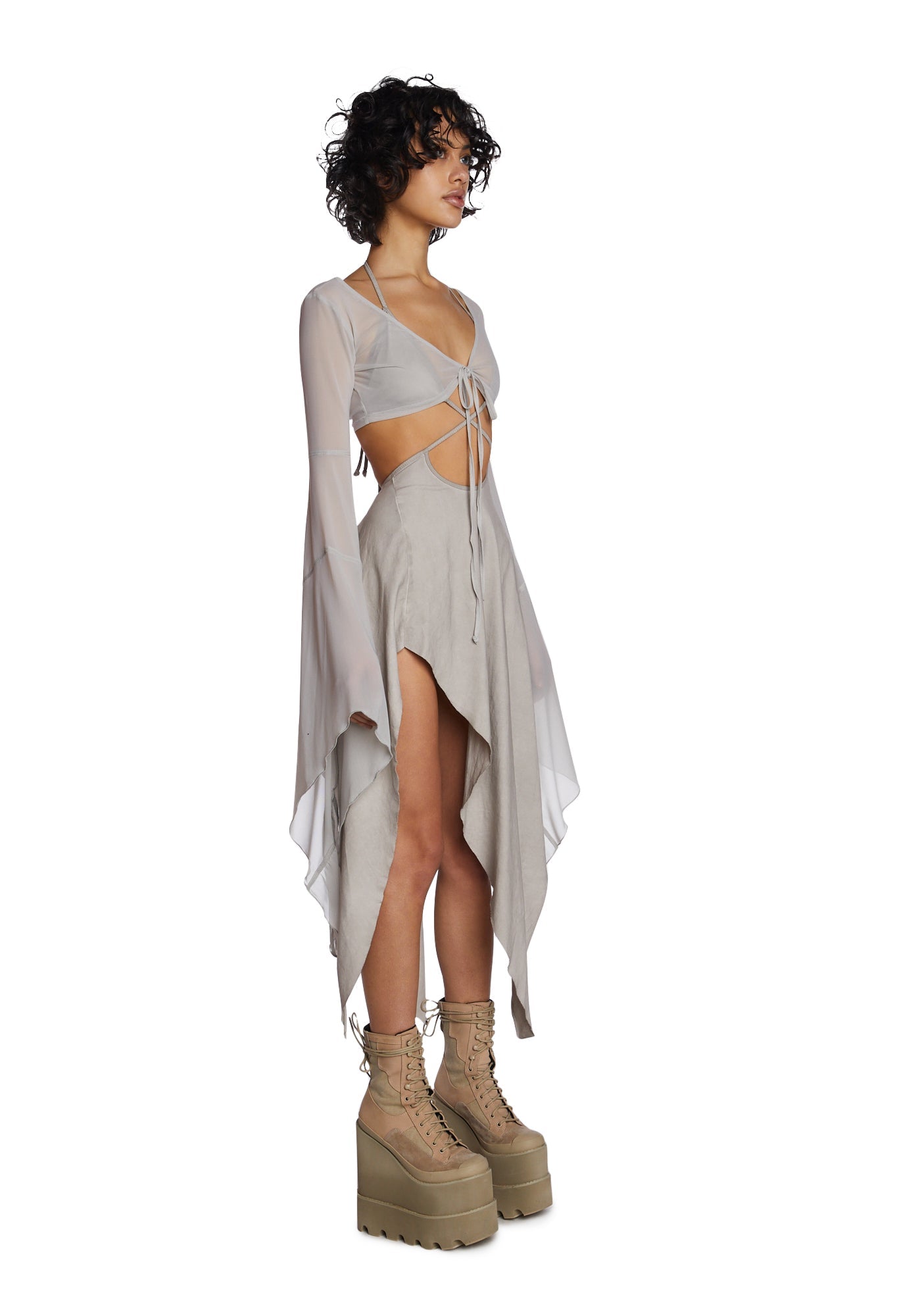 Echo Asymmetrical Mesh Wrap Dress
