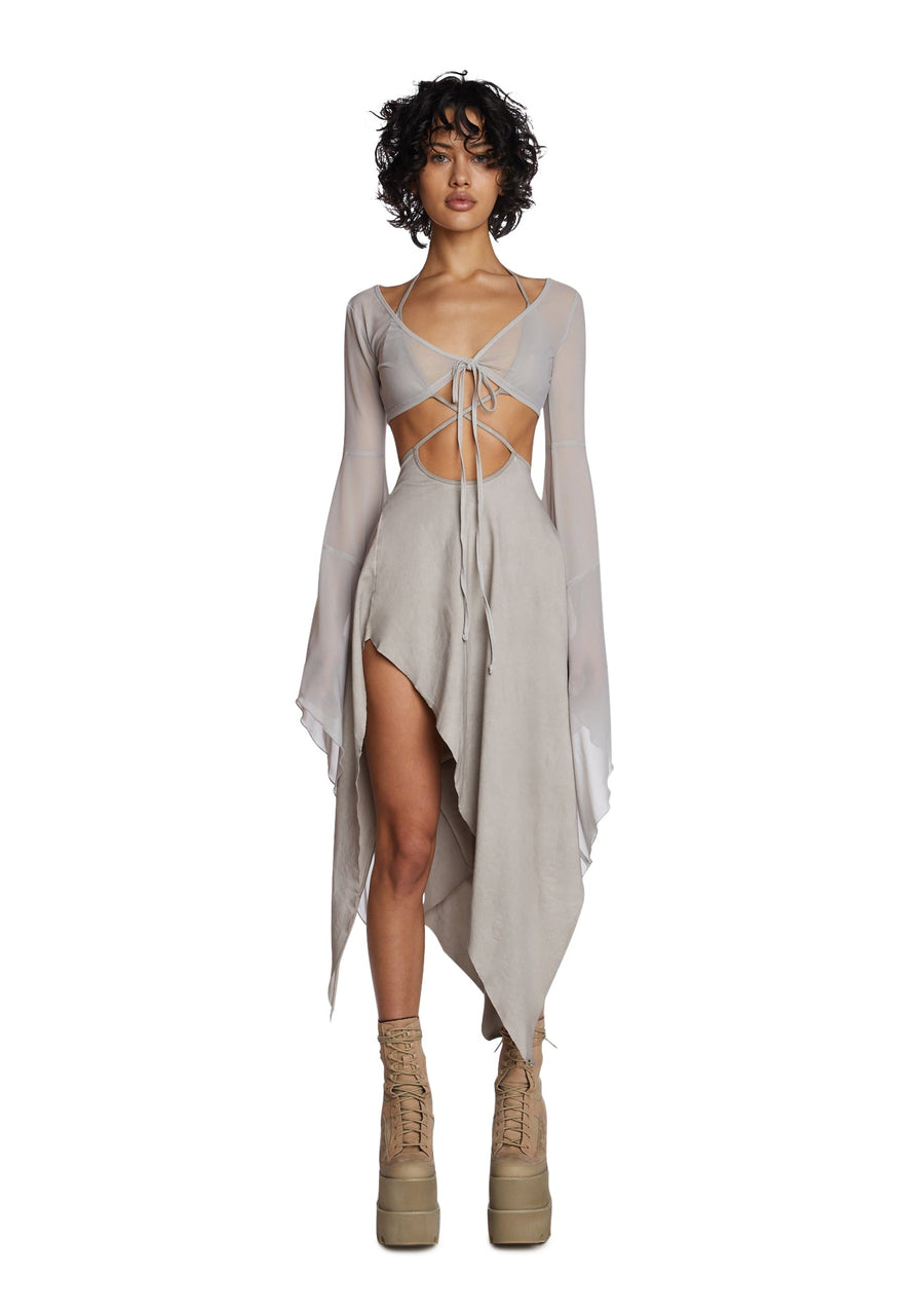 Echo Asymmetrical Mesh Wrap Dress - Off White