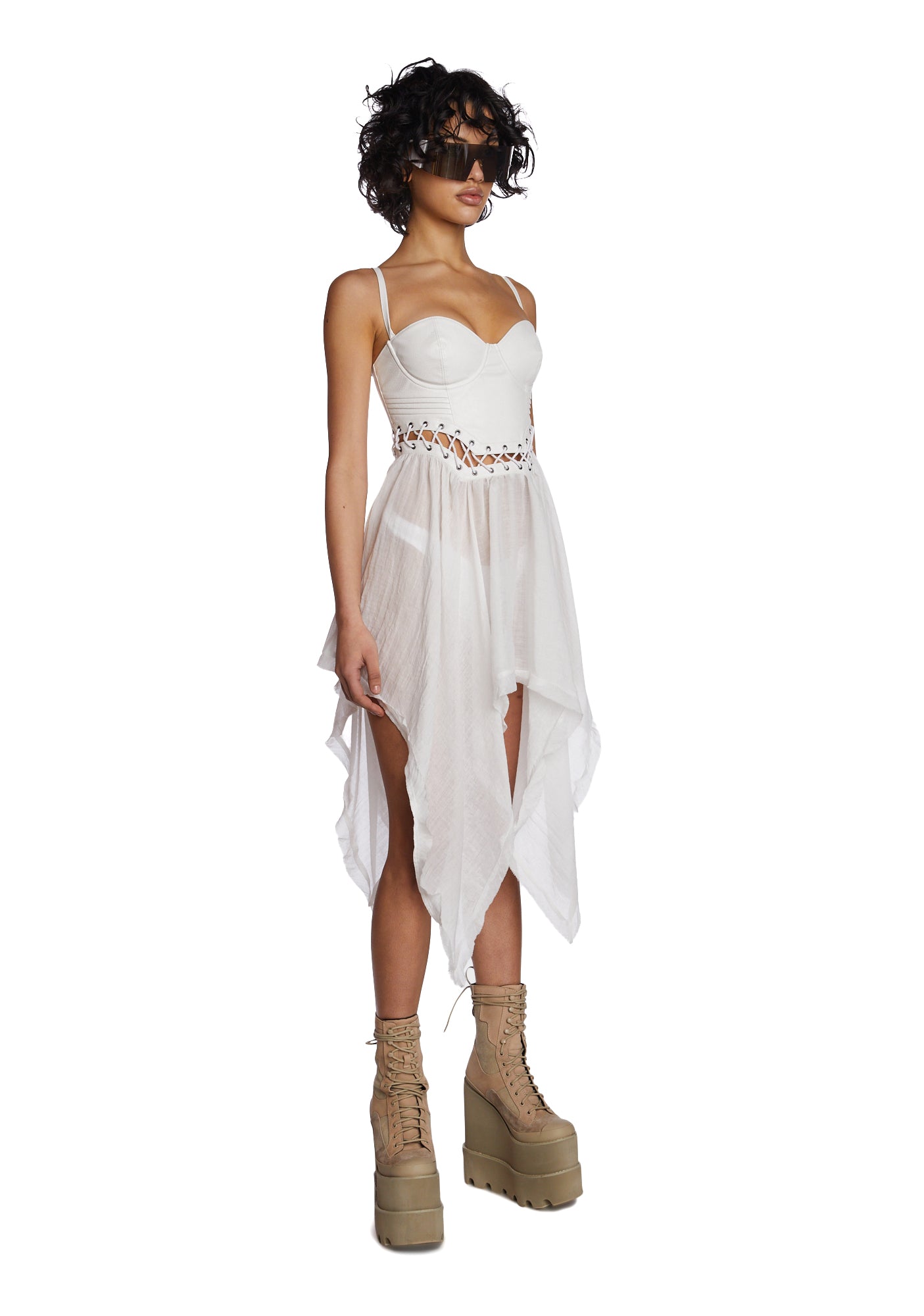Darker Wavs Corset Midi Dress With Draped Skirt