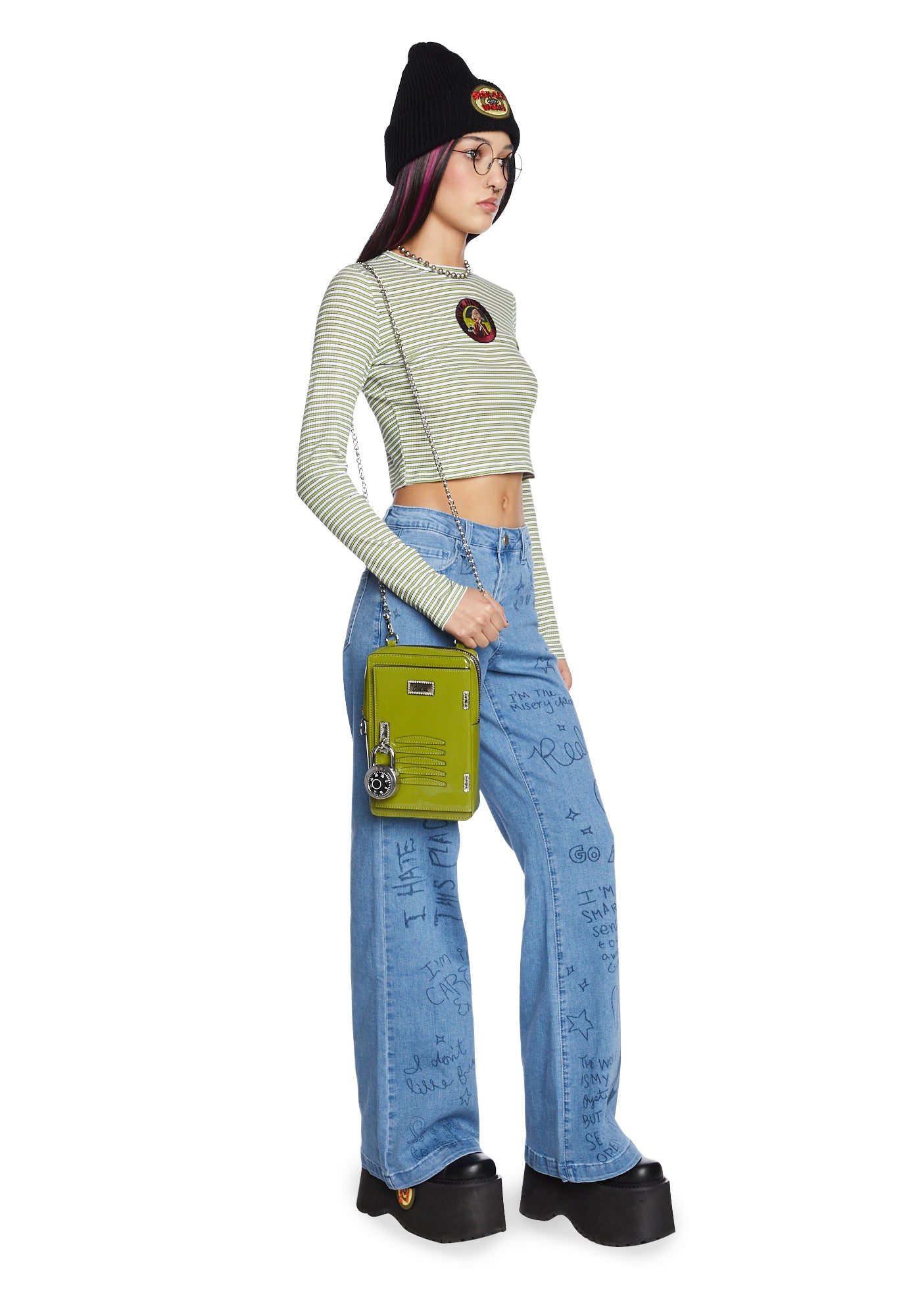 Dolls Kill x Daria Embossed Locker Crossbody Bag - Green