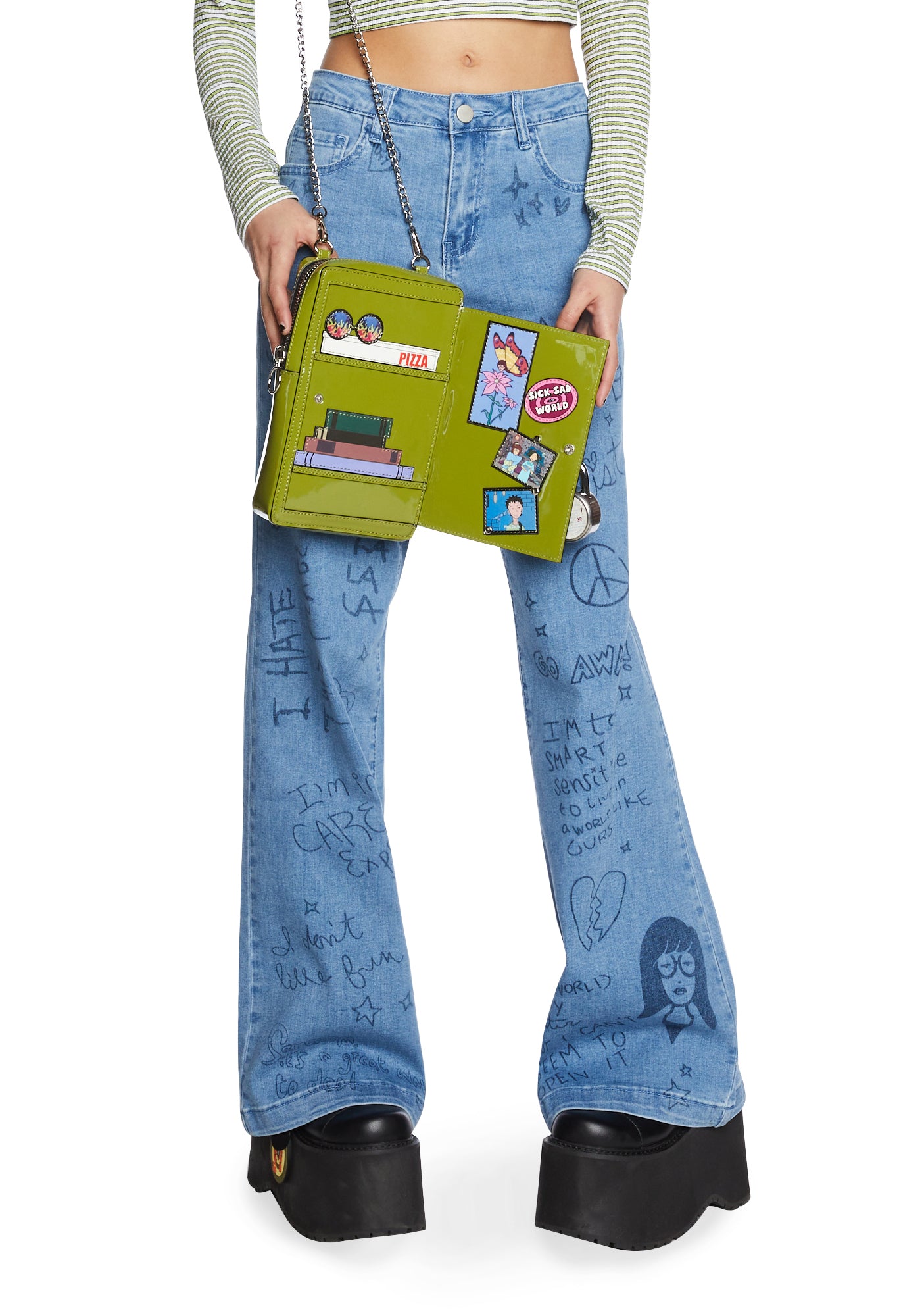 Dolls Kill x Daria Embossed Locker Crossbody Bag - Green