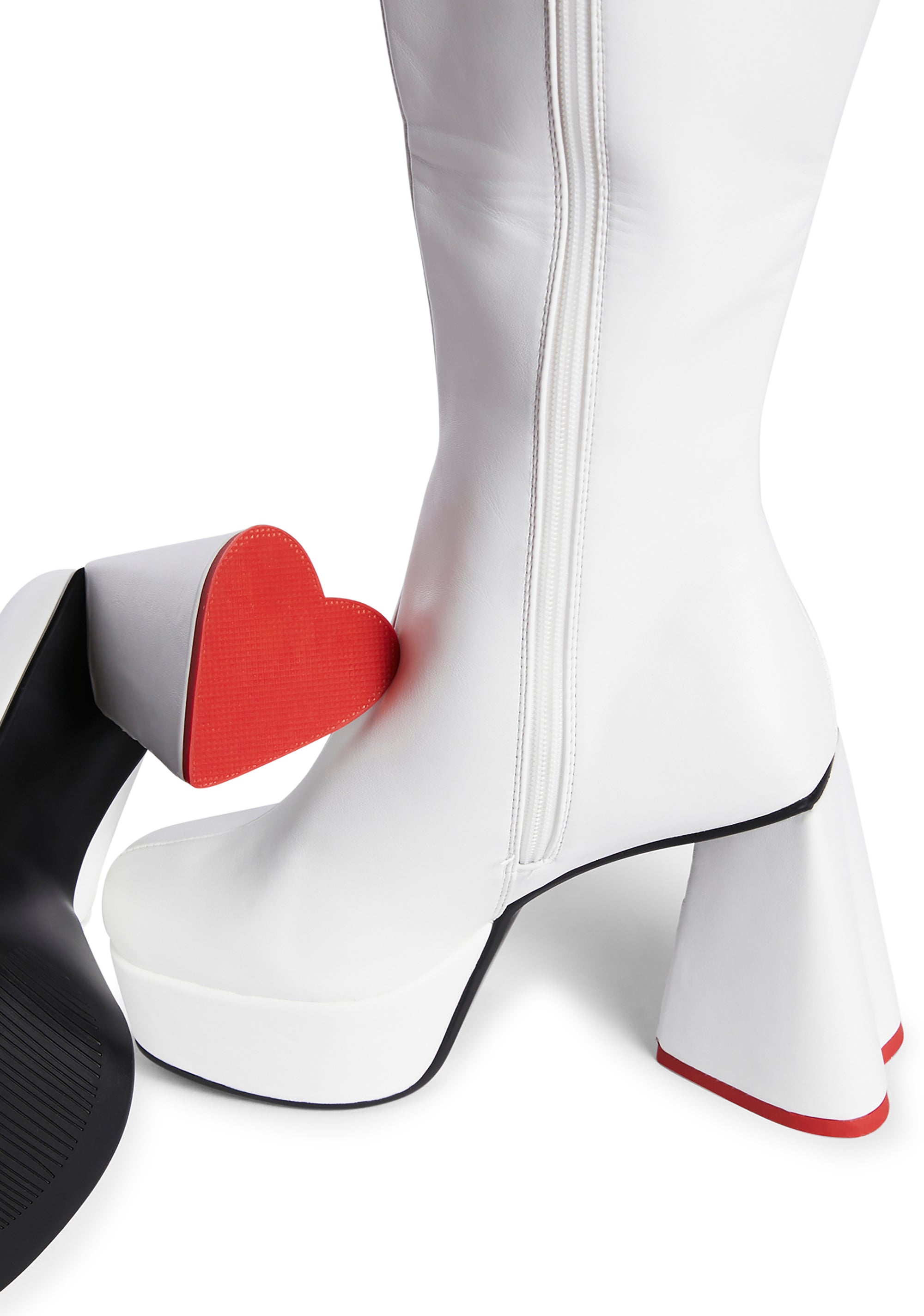 Lamoda Patent Vegan Leather Heart Heel Boots White – Dolls Kill