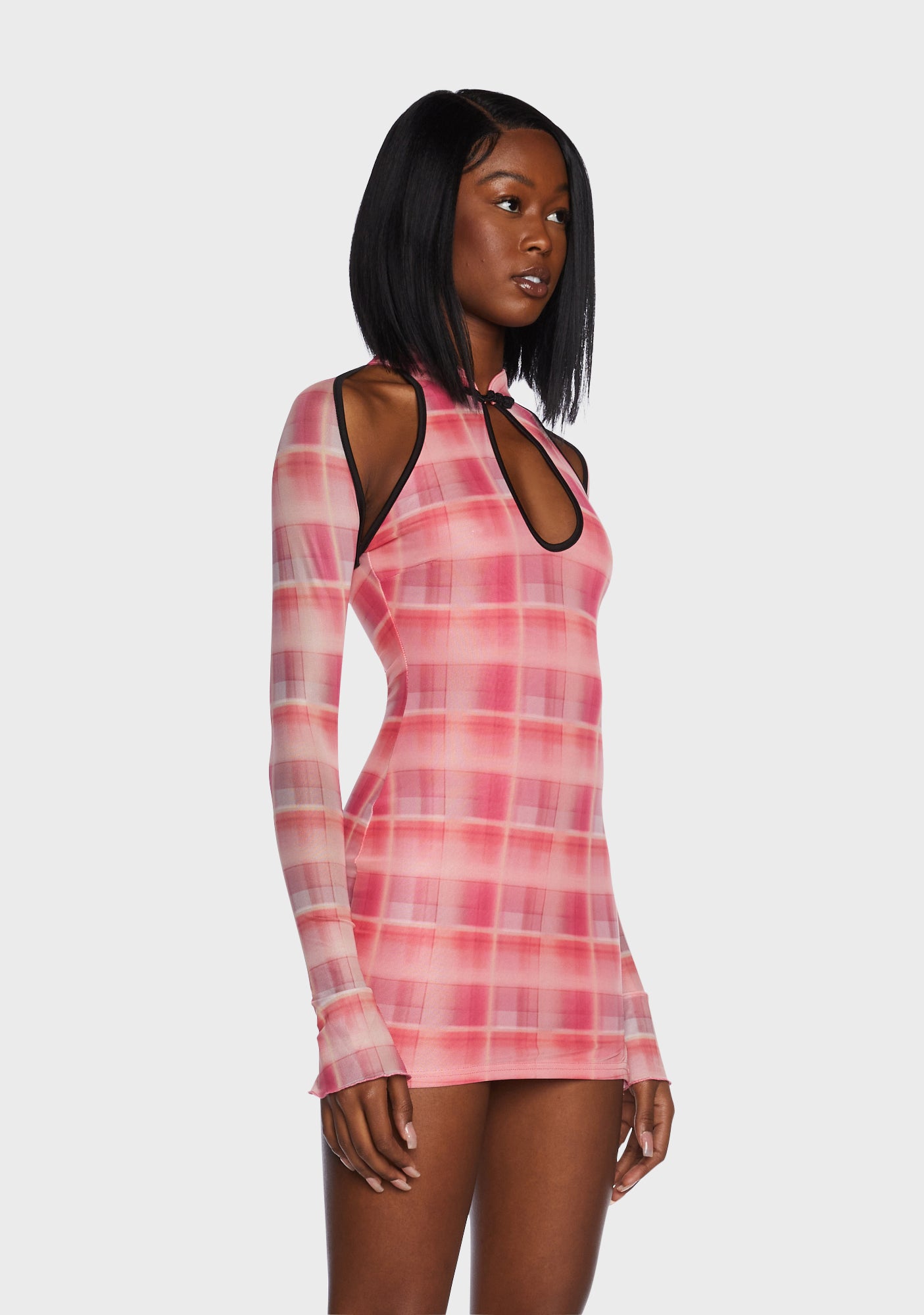 Pink plaid mini dress outlet