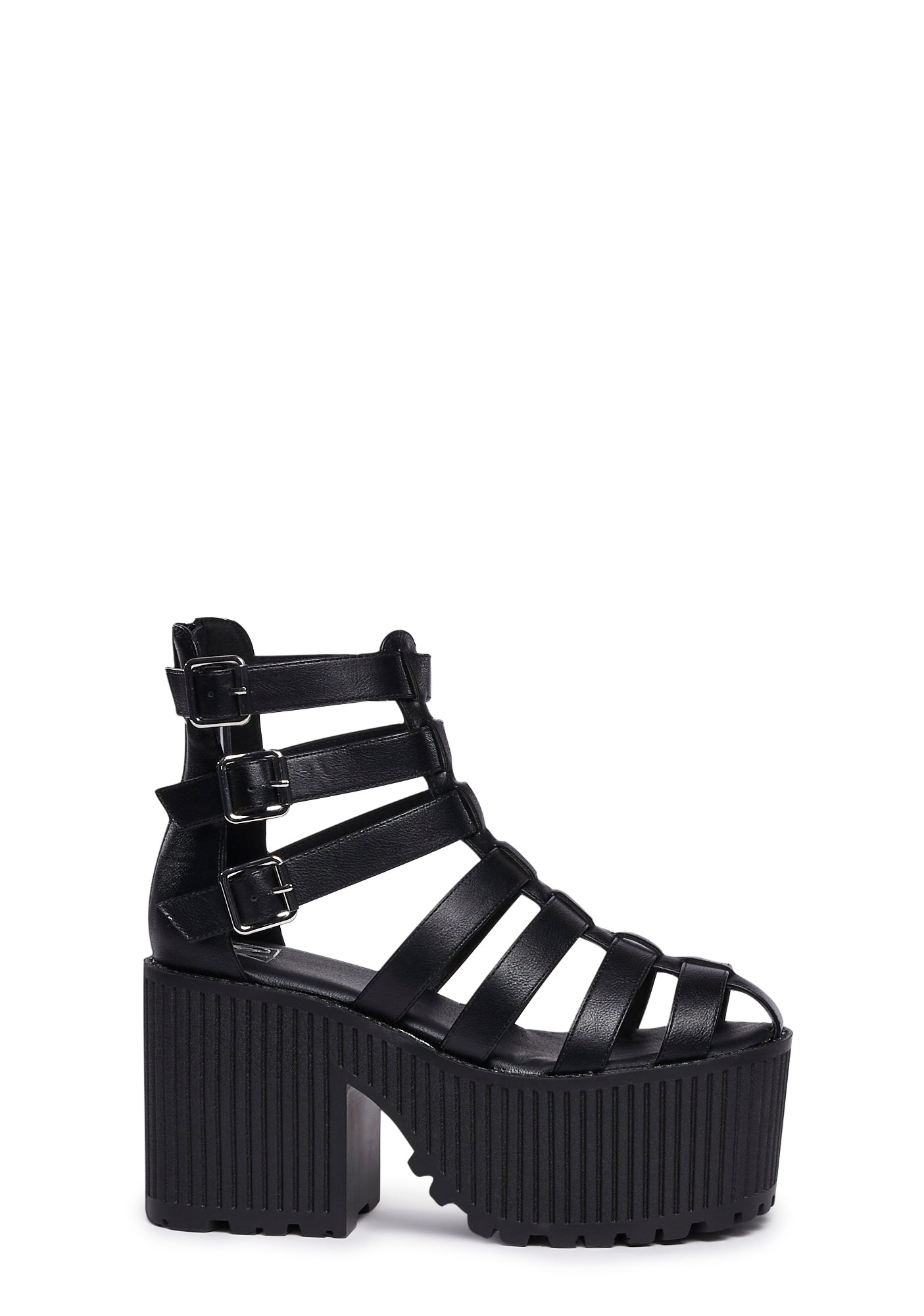 819864 YRU Platform Buckle Gladiator Sandals - Black – Dolls Kill