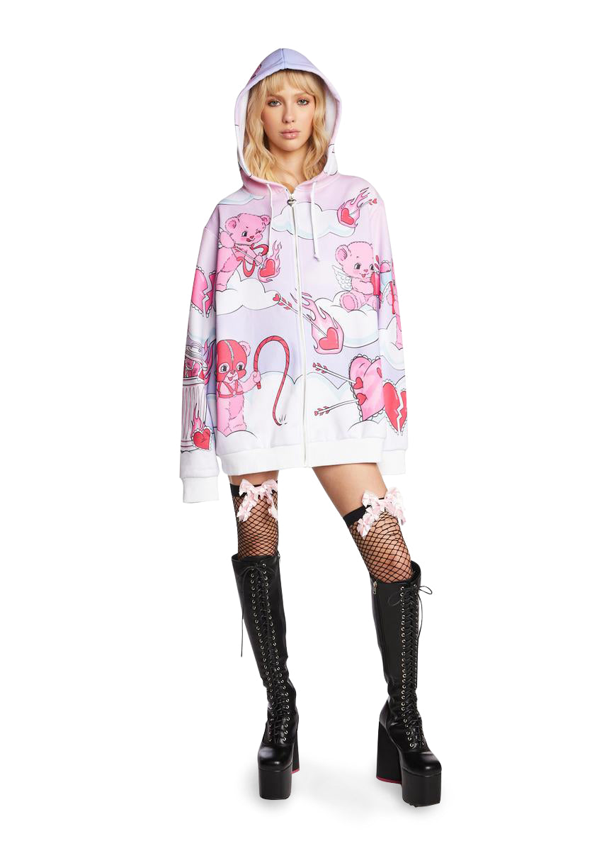 Sugar Thrillz Fuck This Shit Teddy Bear Graphic Zip Up