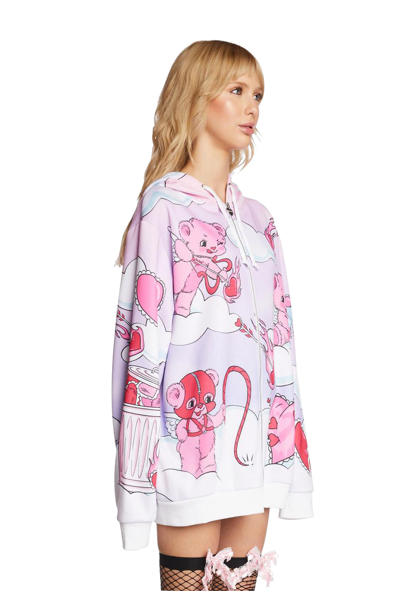 Sugar Thrillz Fuck This Shit Teddy Bear Graphic Zip Up
