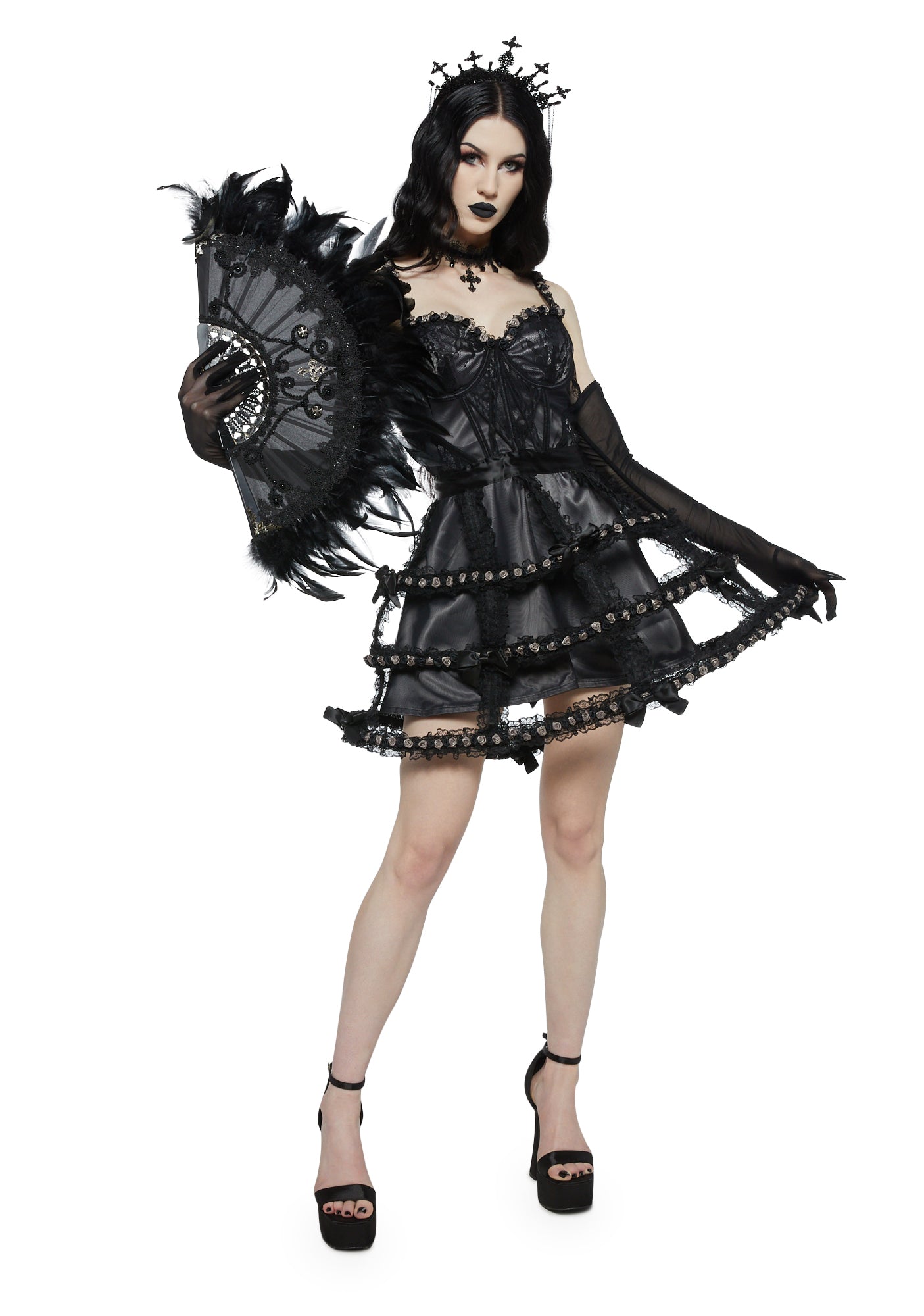 Unholy Rosette Mesh Hoop Cage Mini Dress