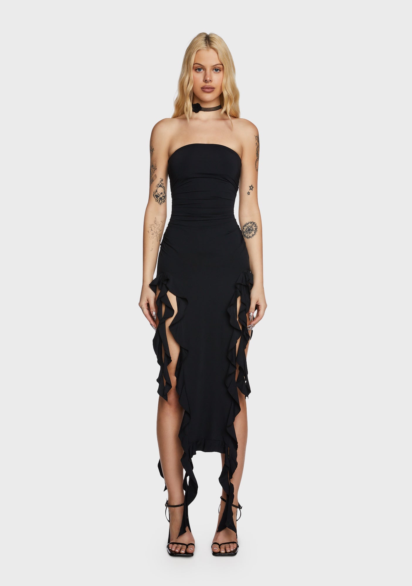 Lioness Strapless Ruffle Midi Dress