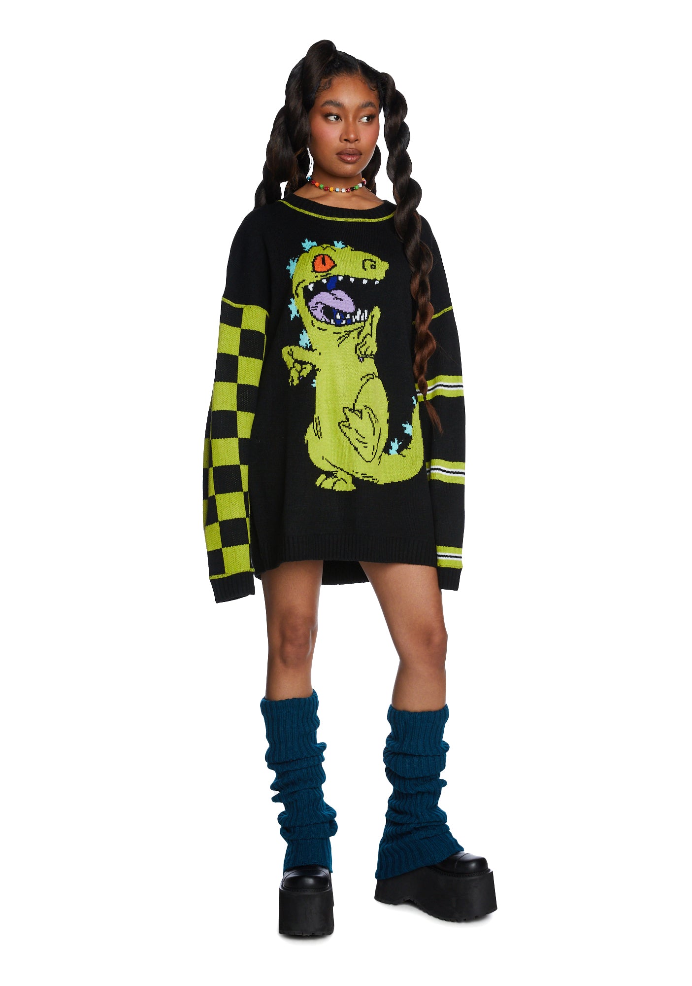 Dolls Kill x Rugrats Reptar Oversized Sweater Black