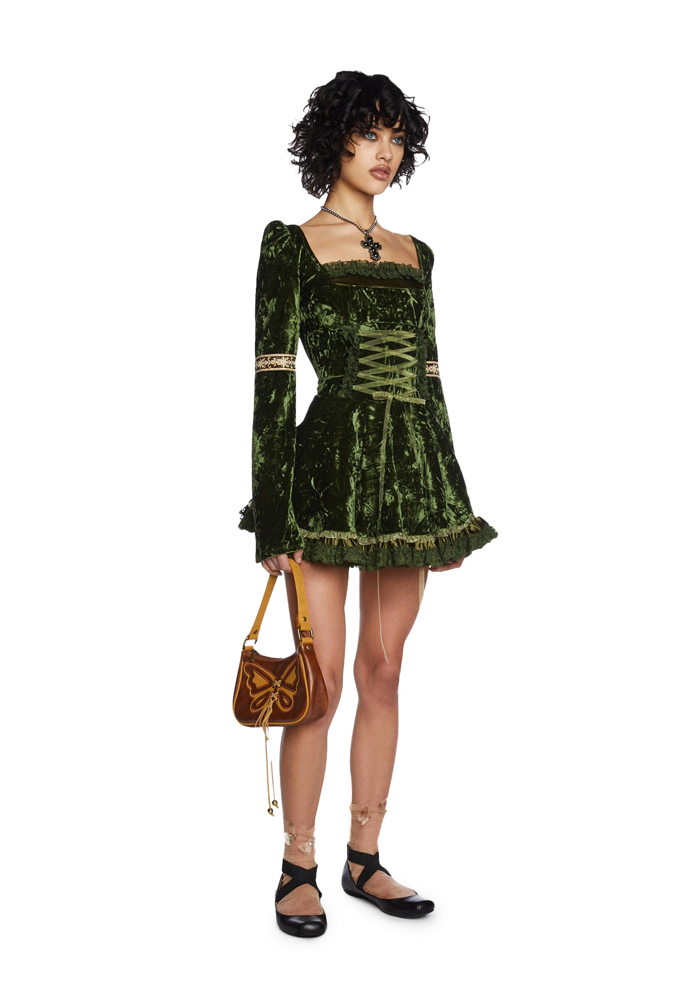 Current Mood Velour Embroidered Trim Mini Dress