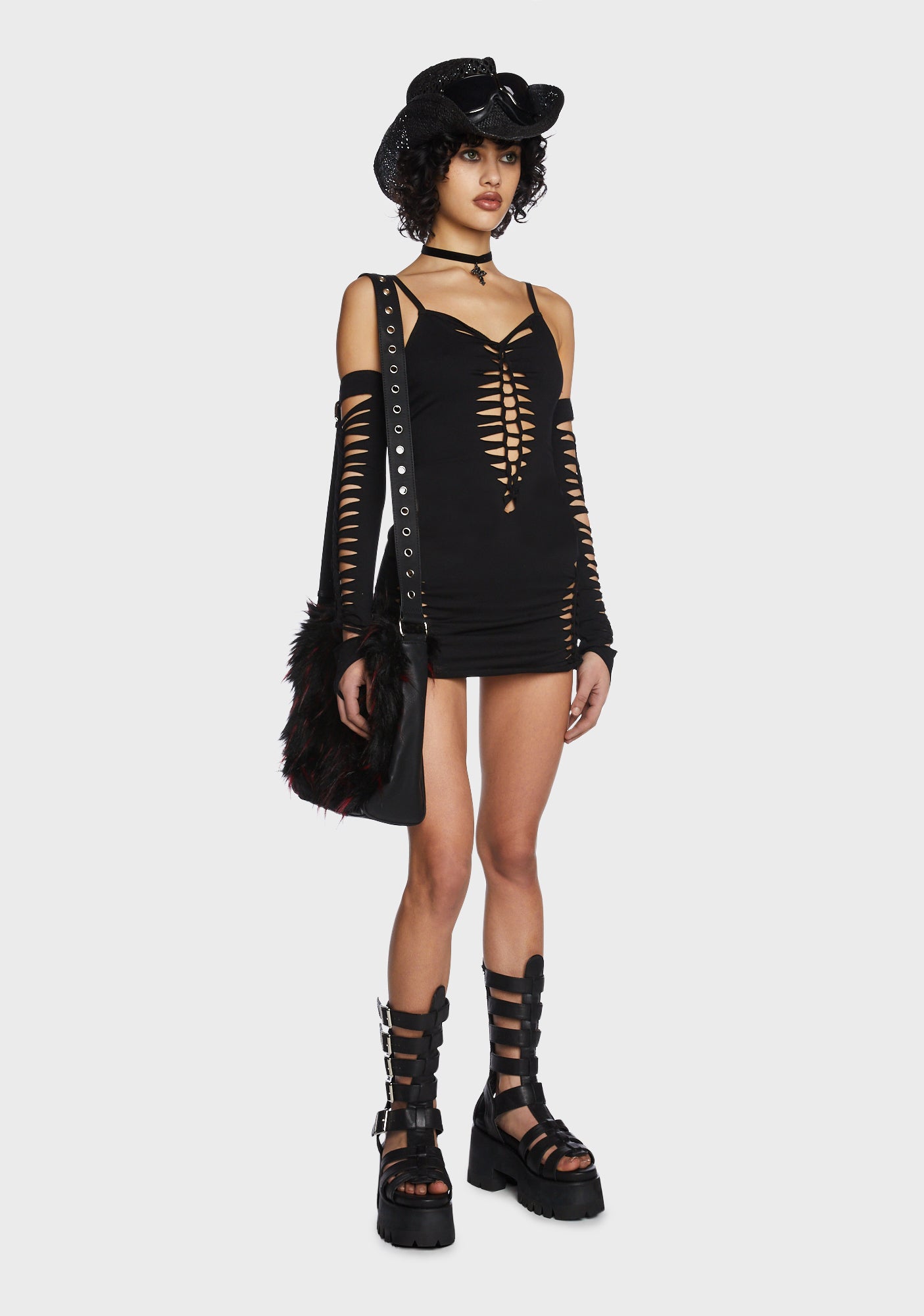 black ripped mini dress Darker Wavs Shredded Mini Dress With Shrug