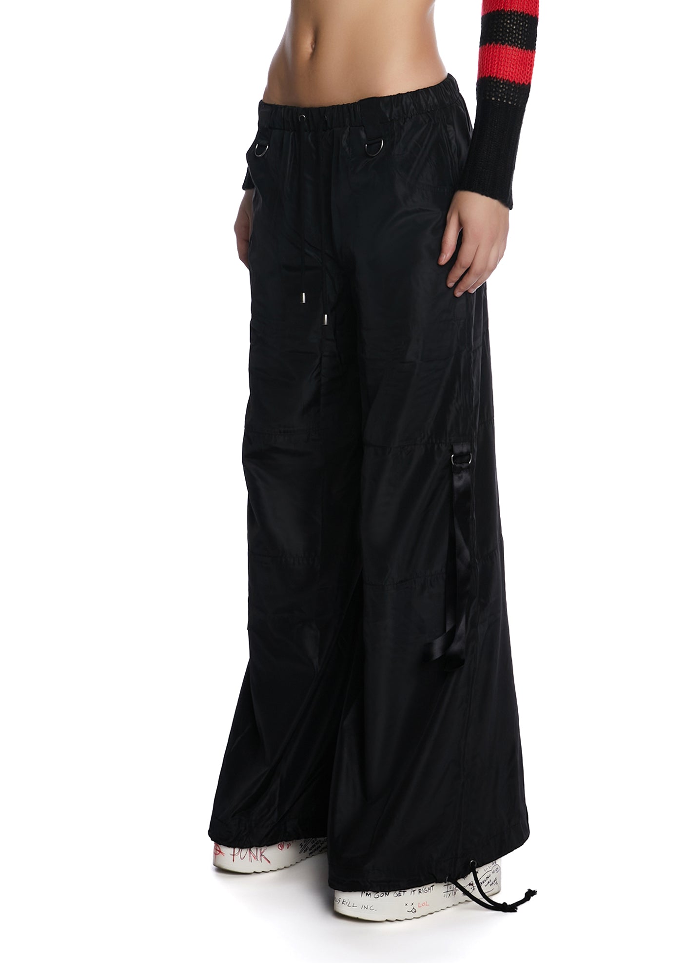 Acehomeyfit Women Gothic Punk Cargo Pants High Waist Flare
