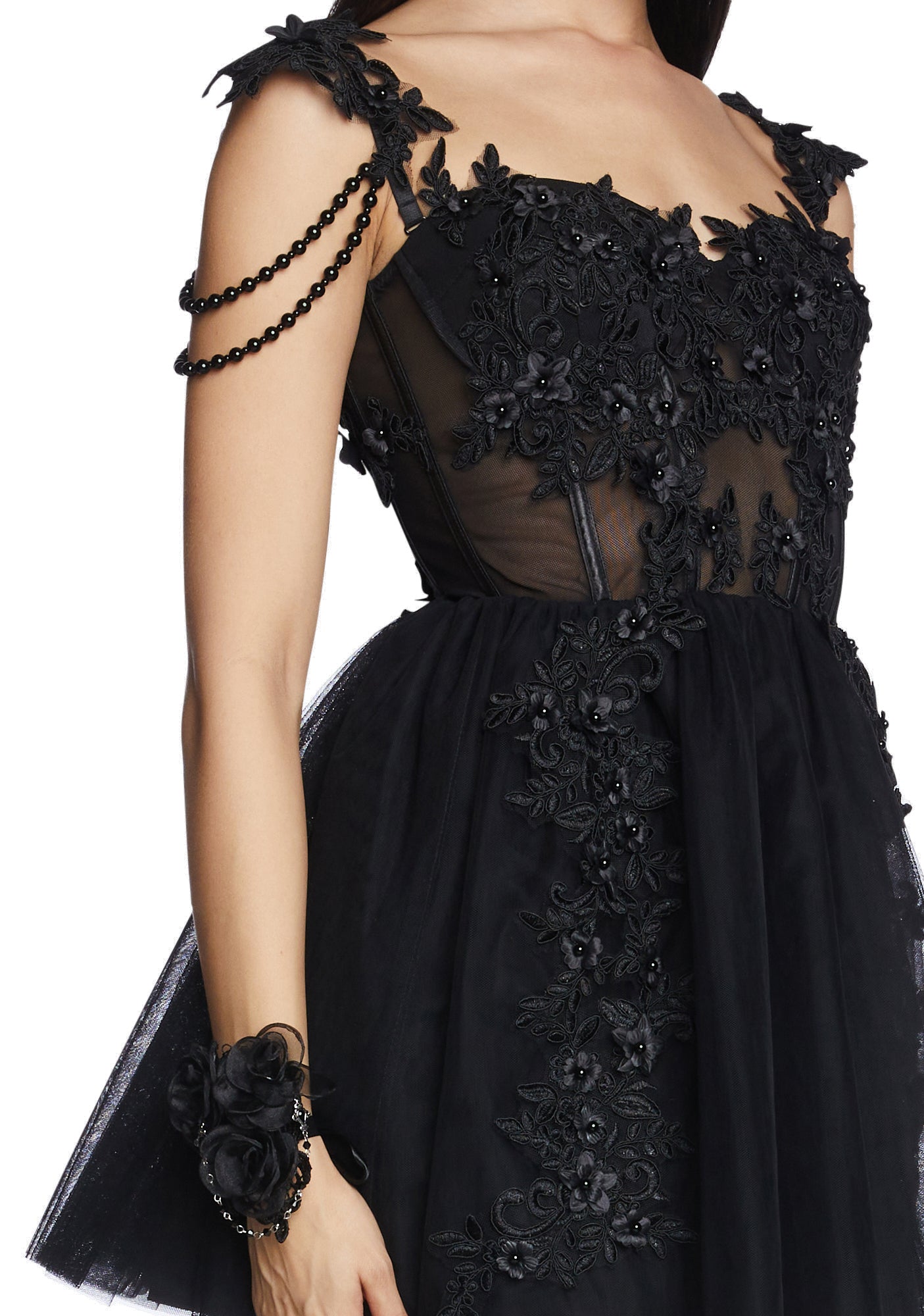 Unholy 3D Flower Applique Mini Dress