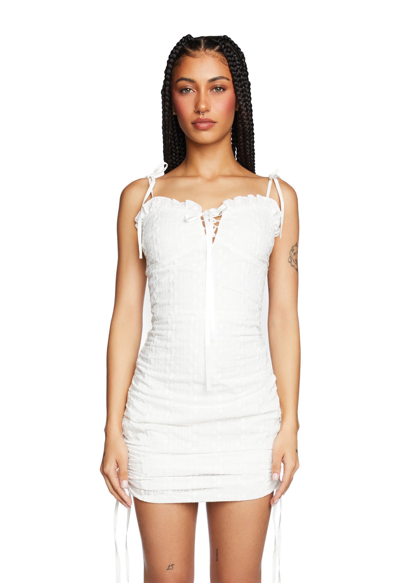 Sugar Thrillz Eyelet Ruched Mini Dress
