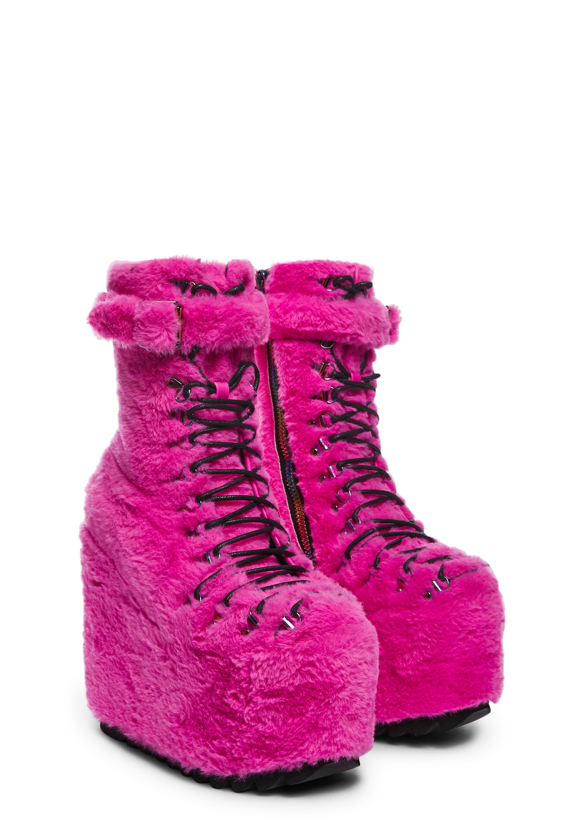 【年間ランキング6年連続受賞】 Pink Hot - Boots Platform Wedge Fur Faux Exx Club – Kill Dolls 靴