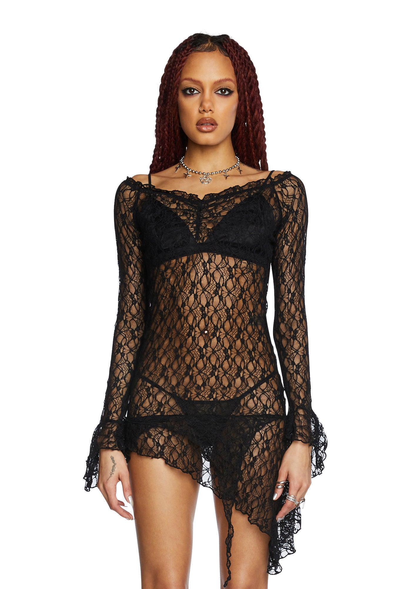 dolls kill black lace dress Widow Sheer Lace Babydoll Dress main image 0