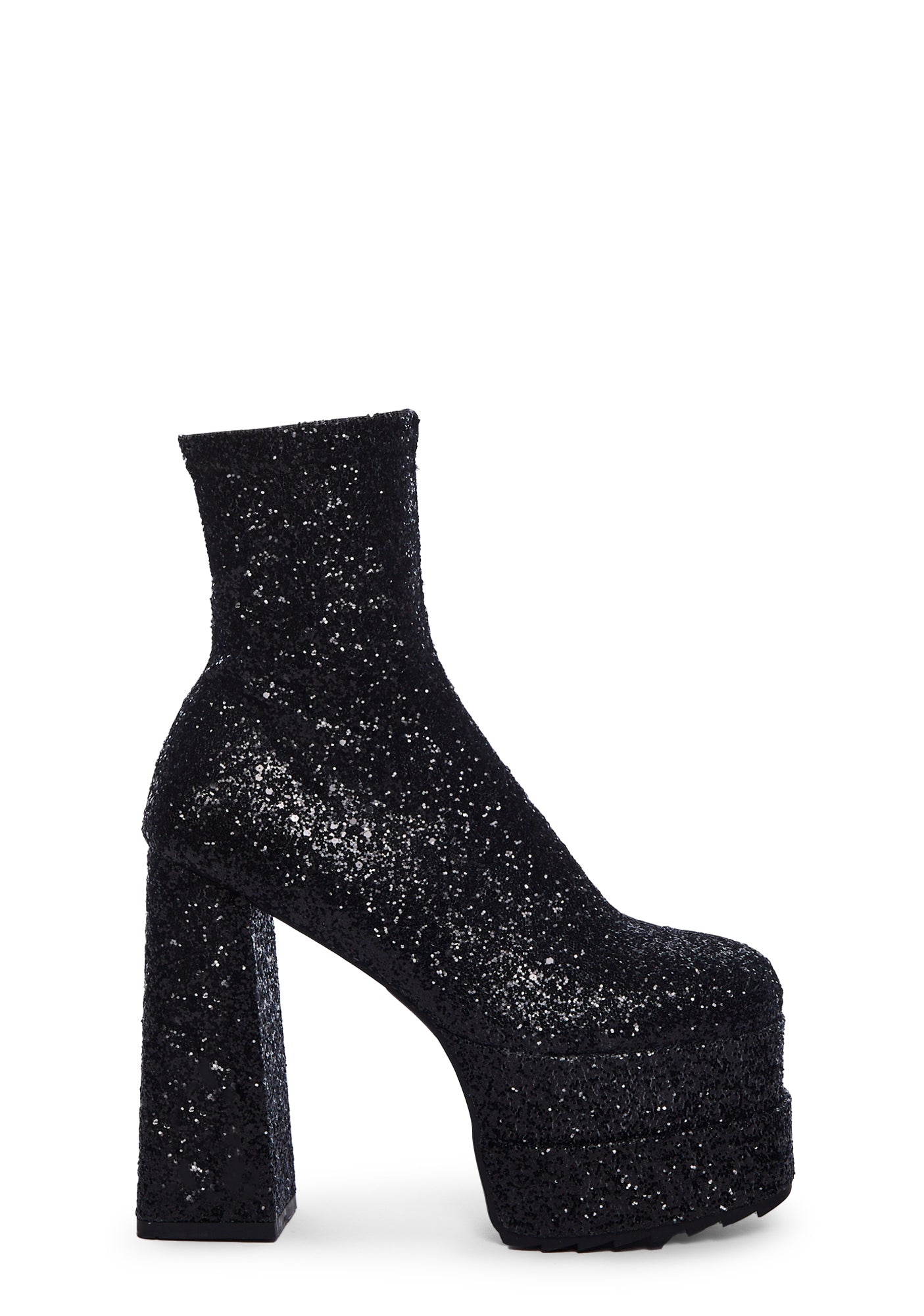 Lamoda x Dolls Kill Glitter Platform Heel Ankle Boots - Black