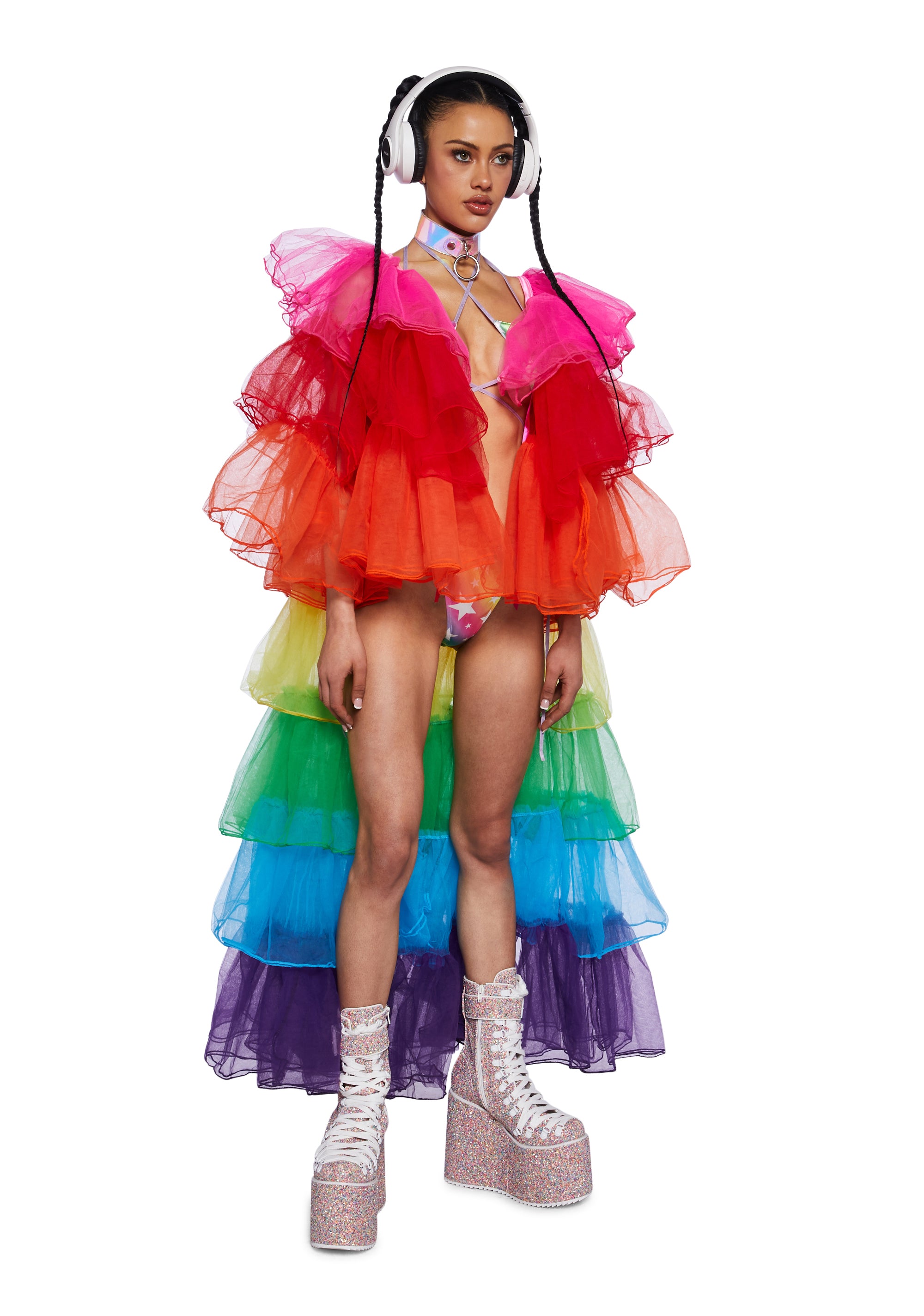 Club Exx Rainbow Tulle Tiered Duster Jacket - Multi – Dolls Kill