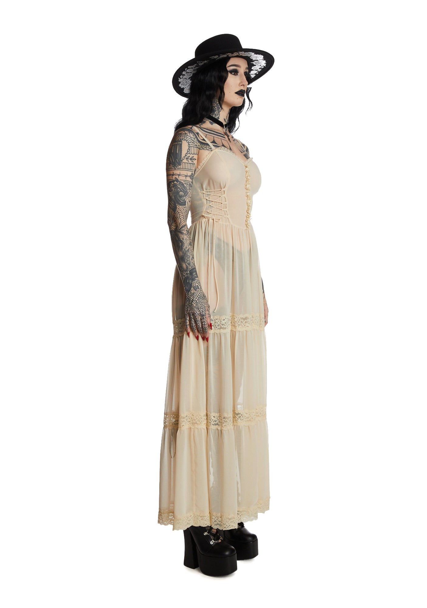 Widow Sheer Chiffon Maxi Dress - Off White – Dolls Kill