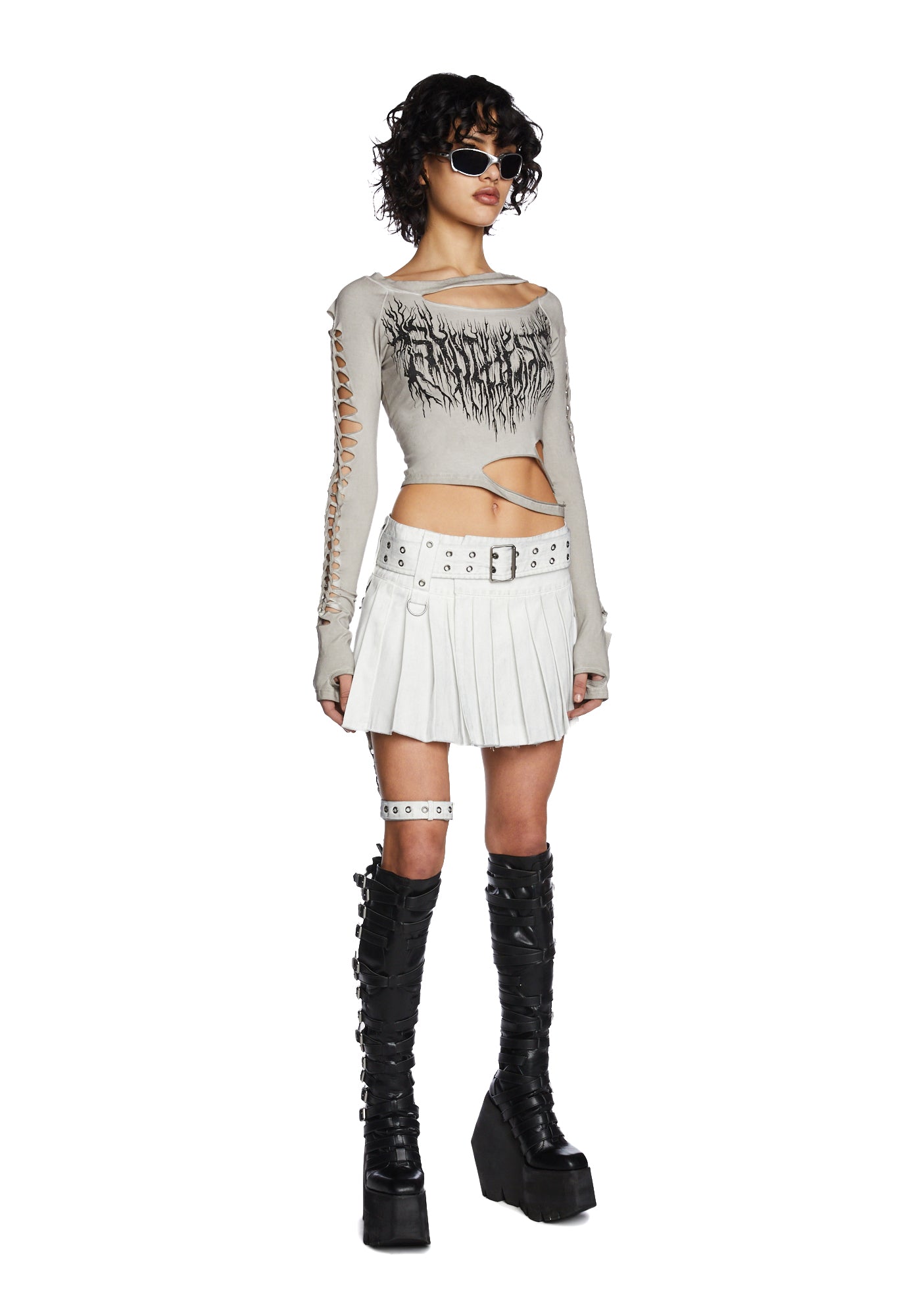 週間売れ筋 With Skirt Mini Pleated WAVS DARKER Leg White Off - Harness スカート