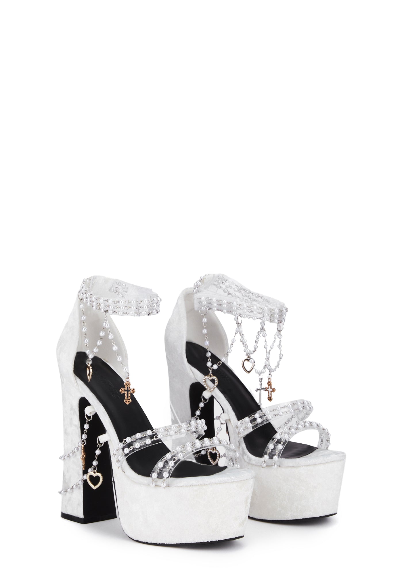 Sugar Thrillz Velvet Platform Beaded Heels White Dolls Kill