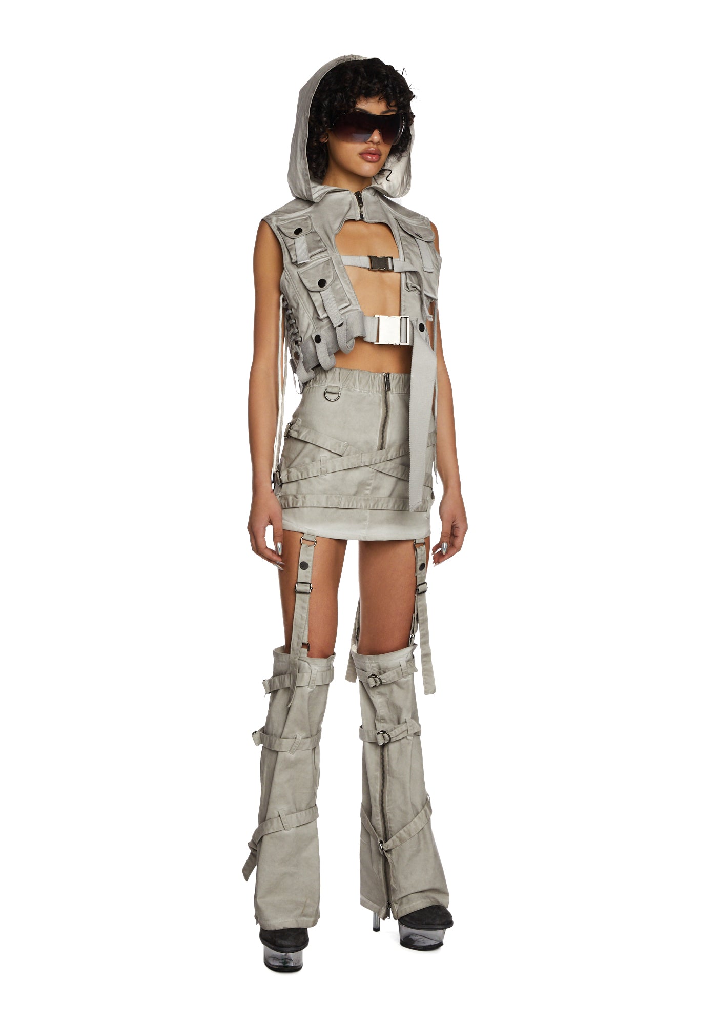 Darker Wavs Strappy Mini Skirt With Leg Warmers - Off White