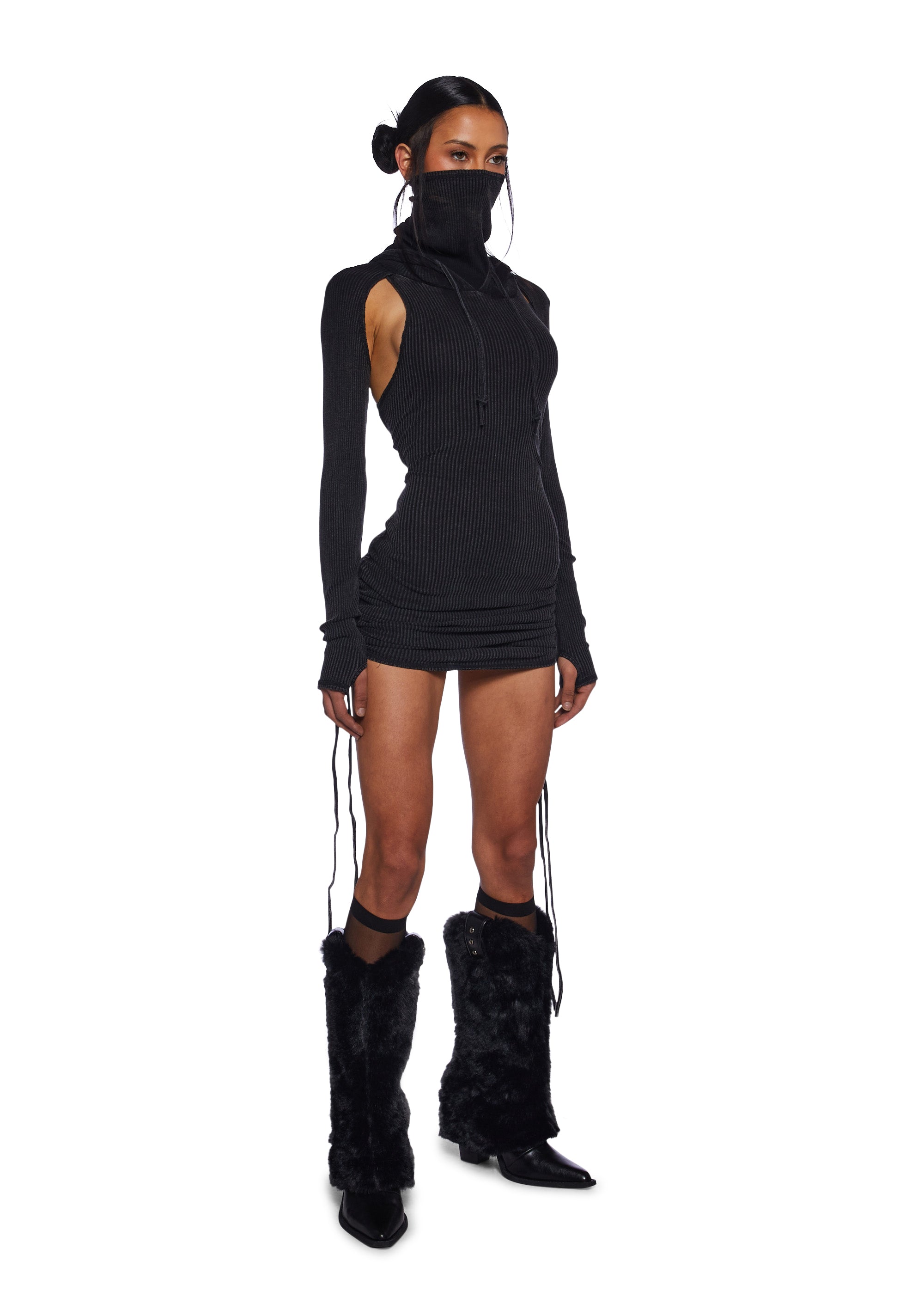 Replay Ruched Mini Dress - Charcoal DARK GRAY / XX-SMALL Replay Ruched Mini Dress - Charcoal DARK GRAY / XX-SMALL