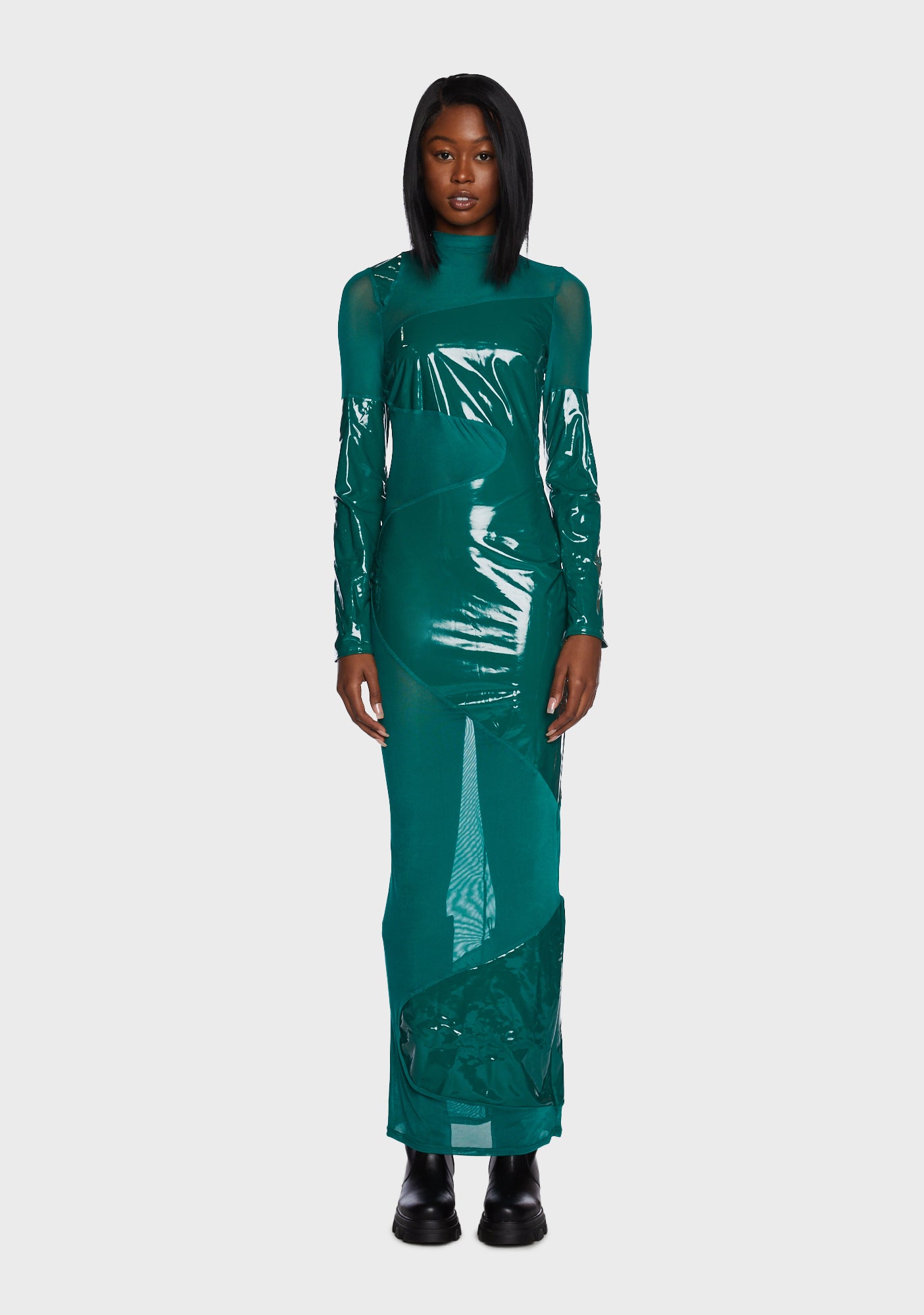 Sheer Vinyl Maxi Dress Green Dolls Kill
