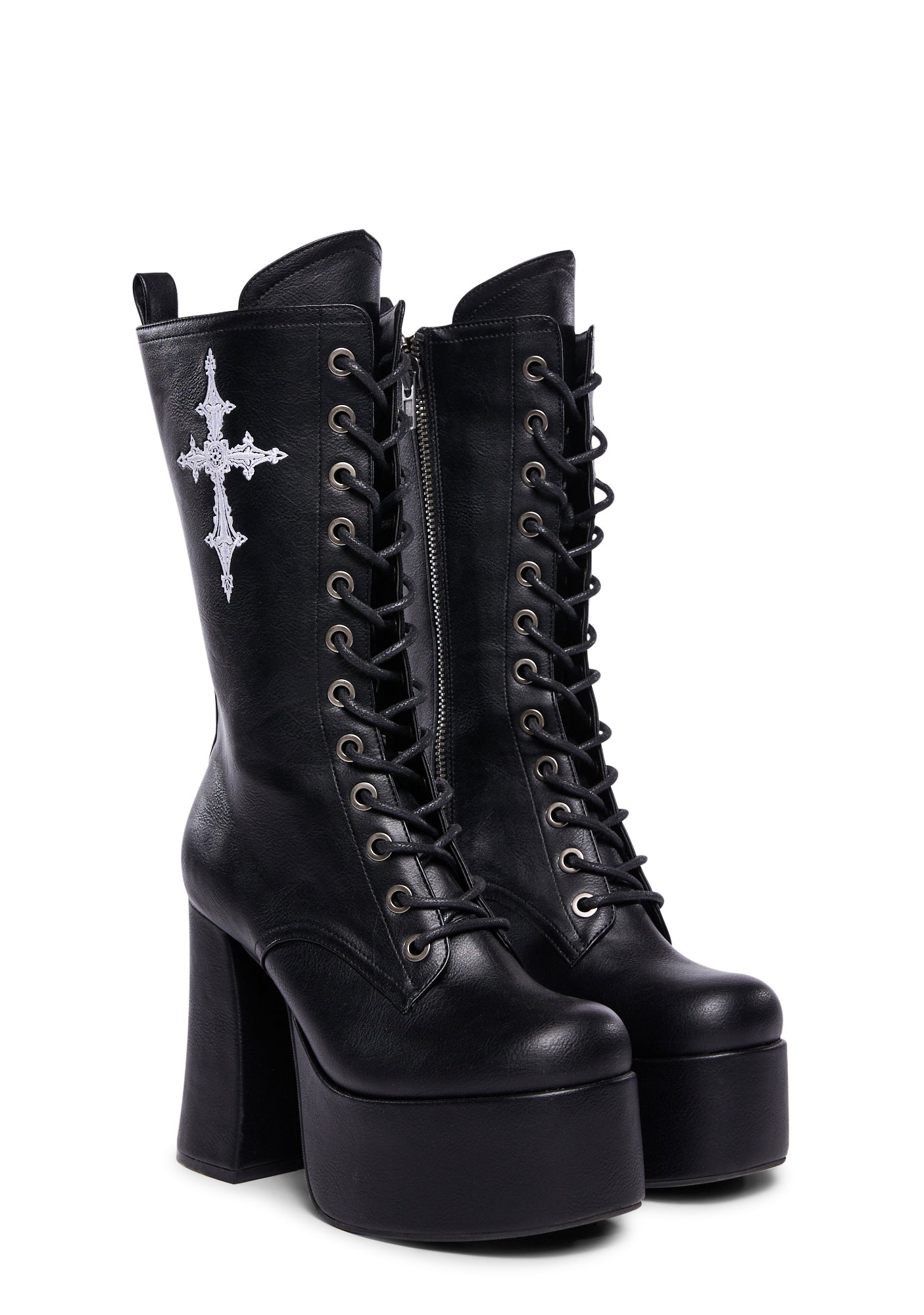 Widow Embroidered Cross Combat Boots - Black – Dolls Kill