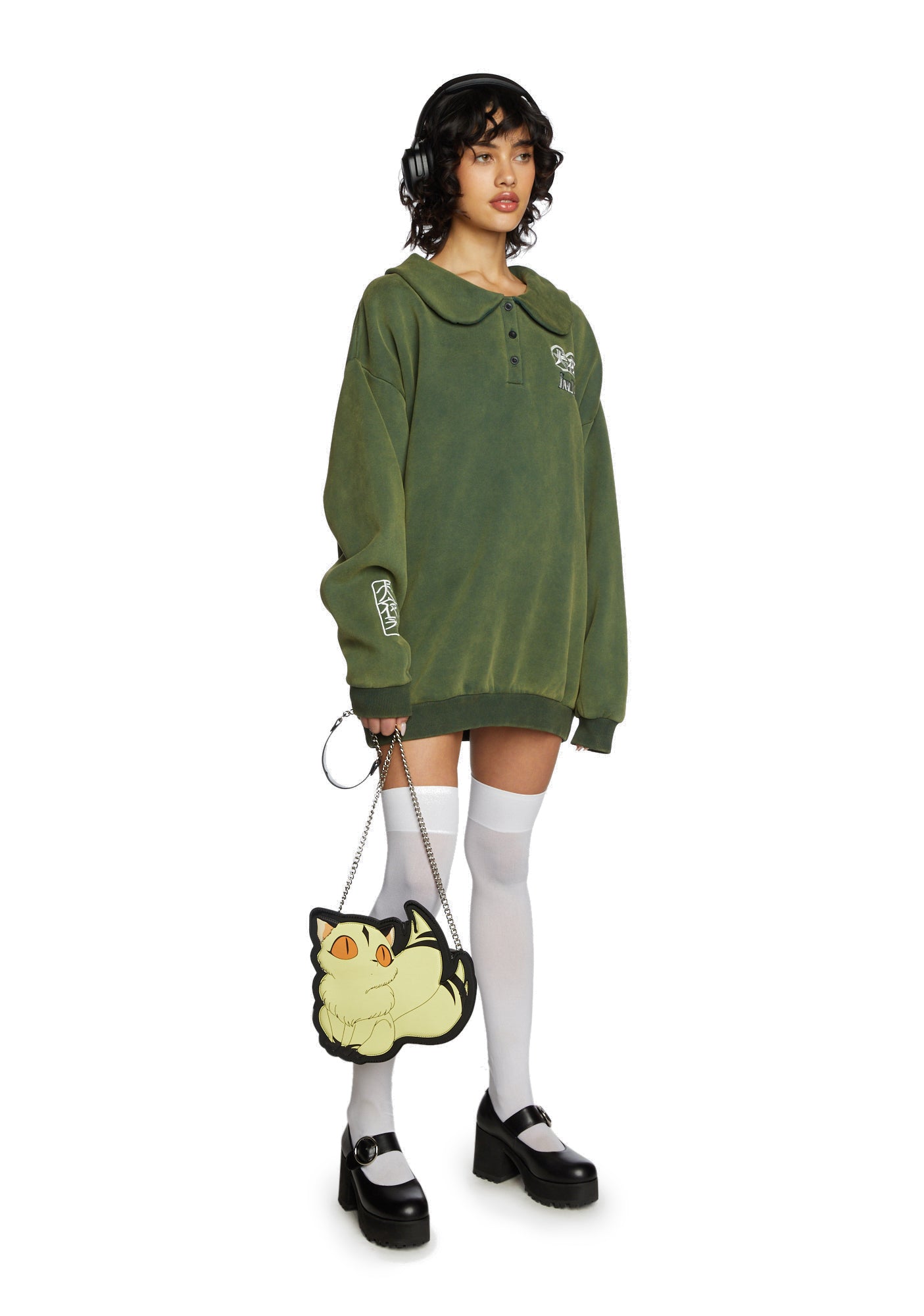 dolls kill✖️INUYASHA 犬夜叉　トップス　刺繍　y2k Dolls Kill x InuYasha Cropped Jersey Anime Top - Black