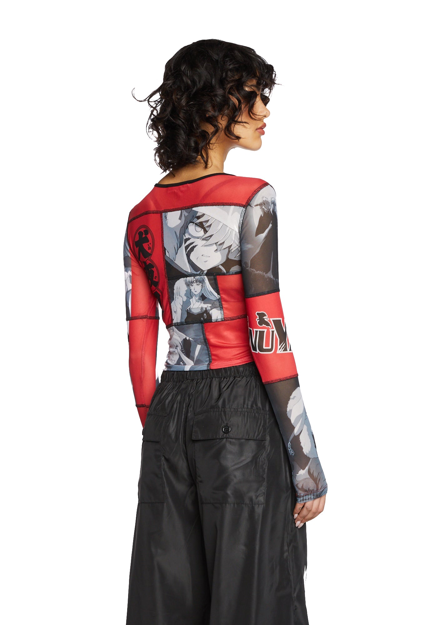 Dolls Kill x InuYasha Graphic Print Mesh Crop Top - Multi