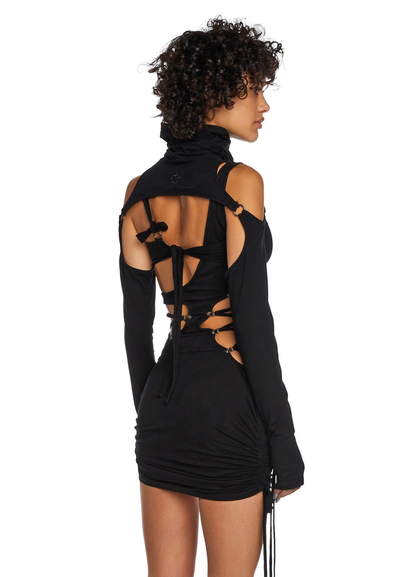 Darker Wavs Cut Out Lace Up Dress With Detachable Shrug