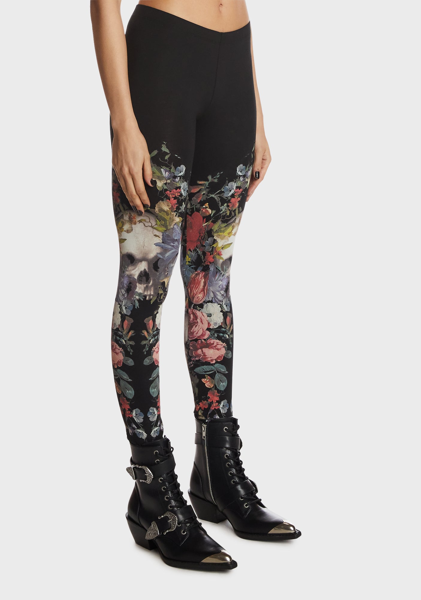 Widow Skull Rose Print Leggings Multi Dolls Kill