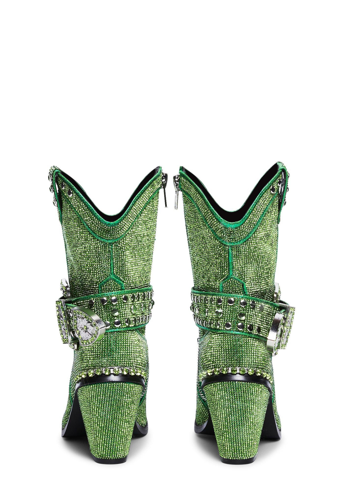 Metallic Boots Green Shiny Boots Club Exx Rhinestone Cowboy Boots