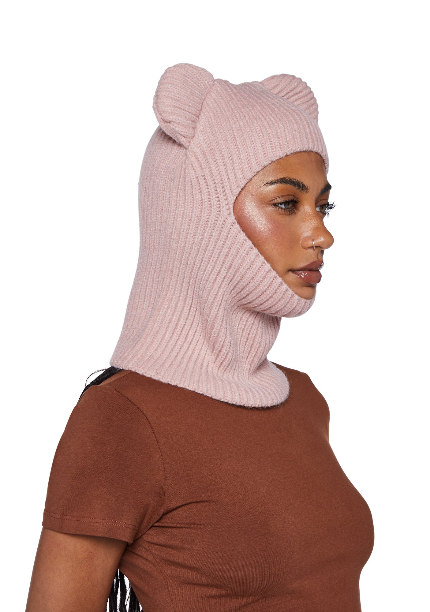 Ribbed Knit Bear Ear Ski Mask - Pink – Dolls Kill