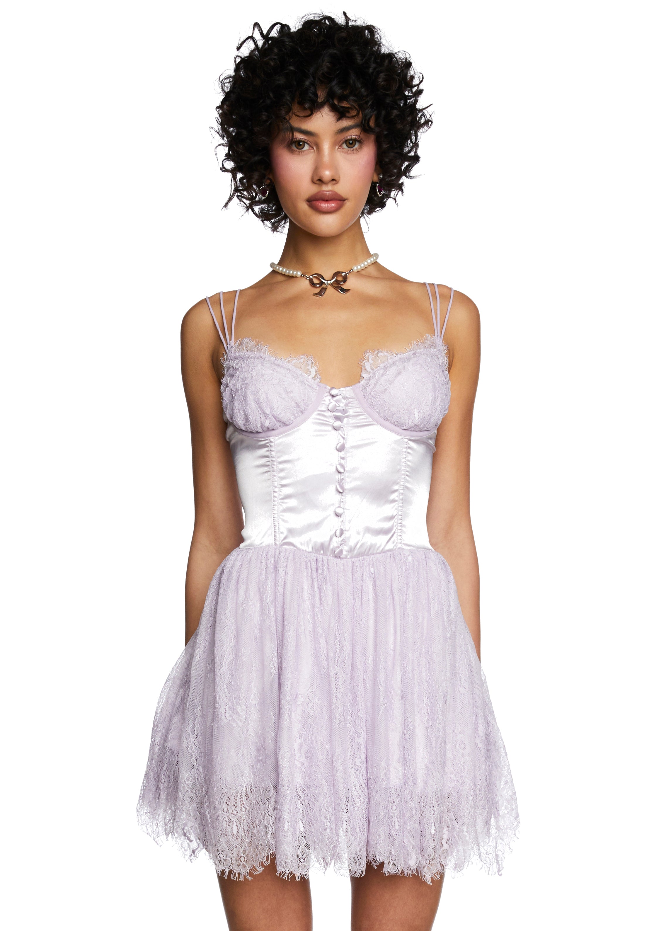 Sugar Thrillz Lace And Satin Mini Dress - Light Purple – Dolls Kill